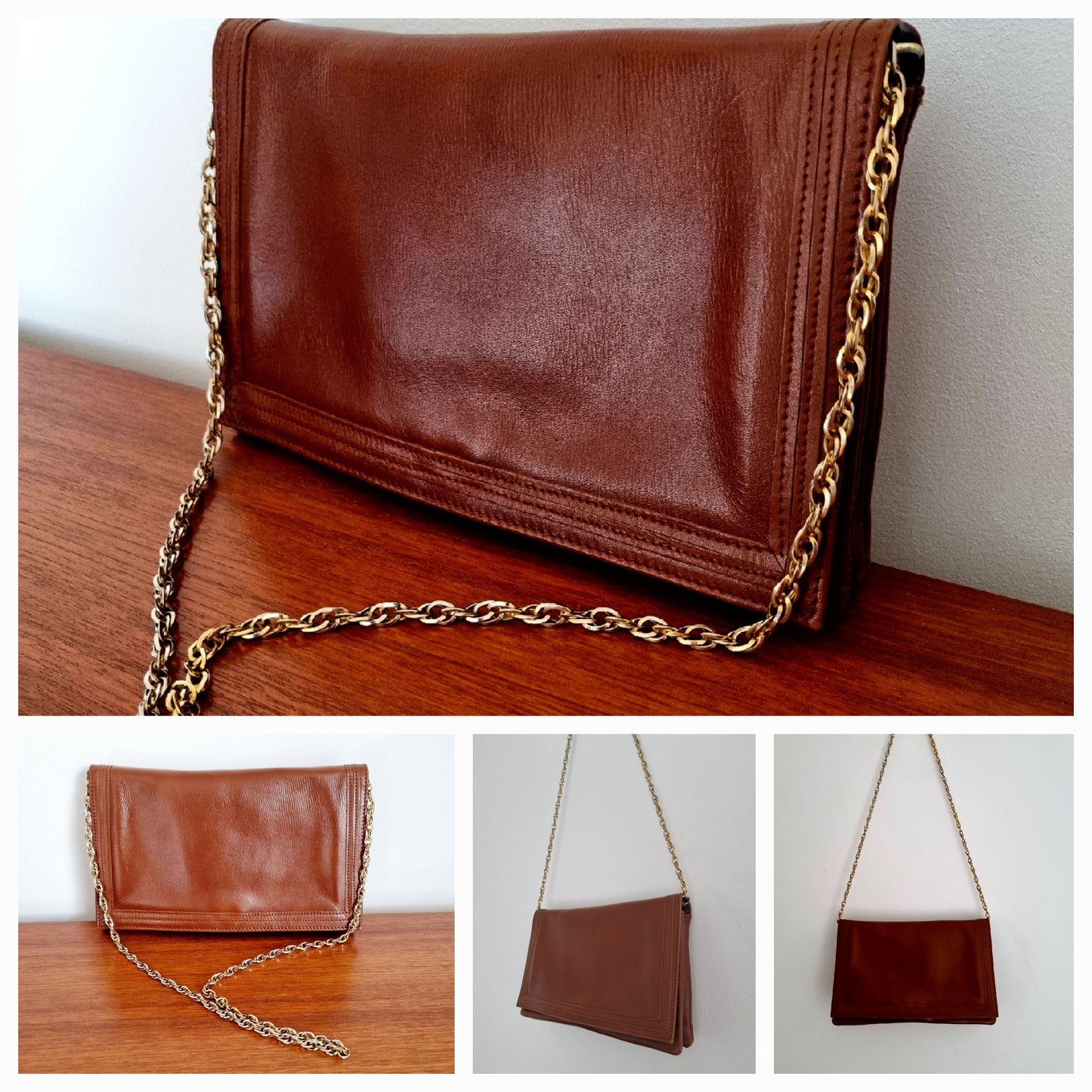 Brown Shoulder Gold Chain Handbag Vintage Elegant Accessory - Vintage Appreciation Society