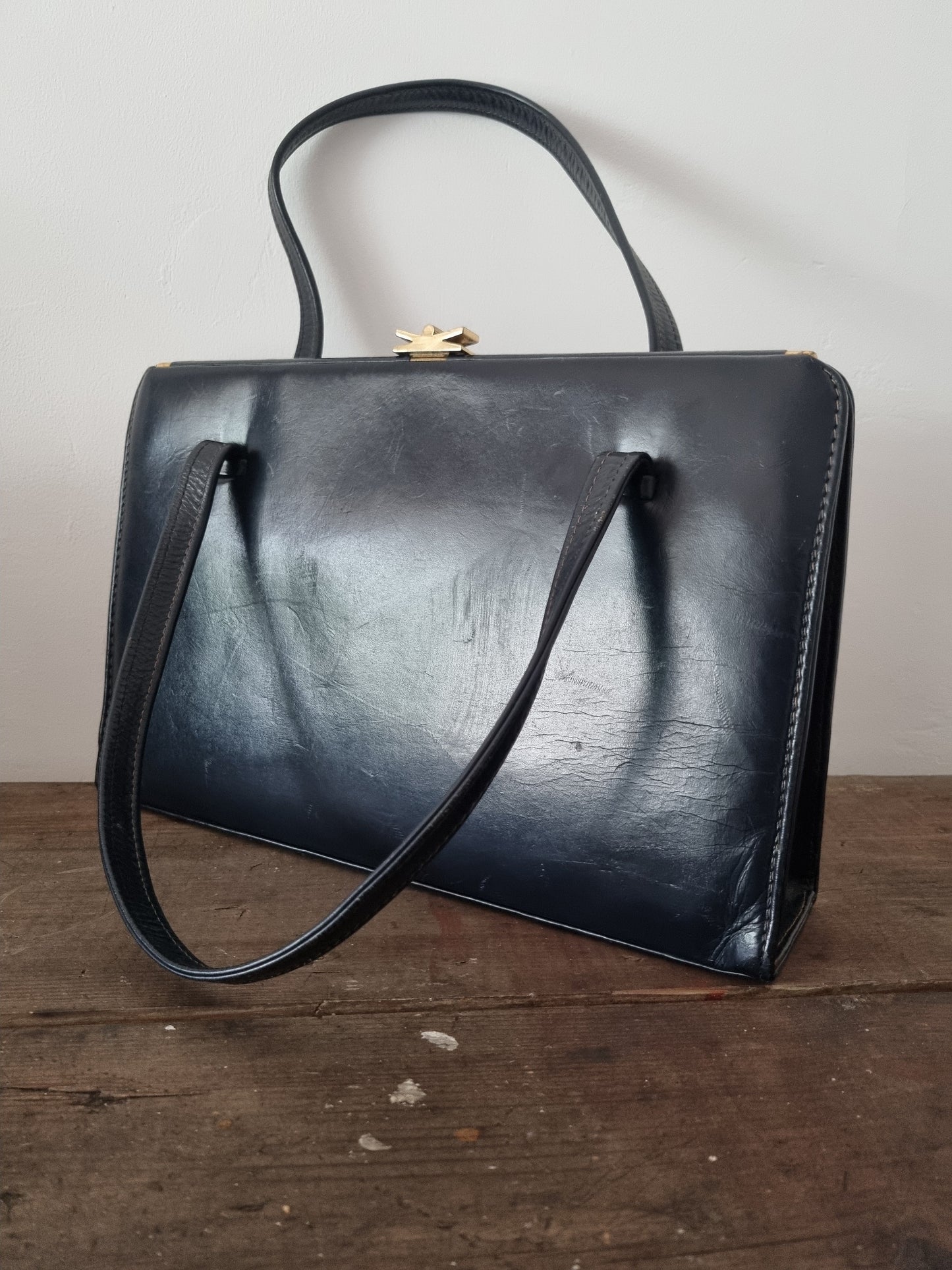 Blue Navy Ackery Handbag Made in England Like New Condition