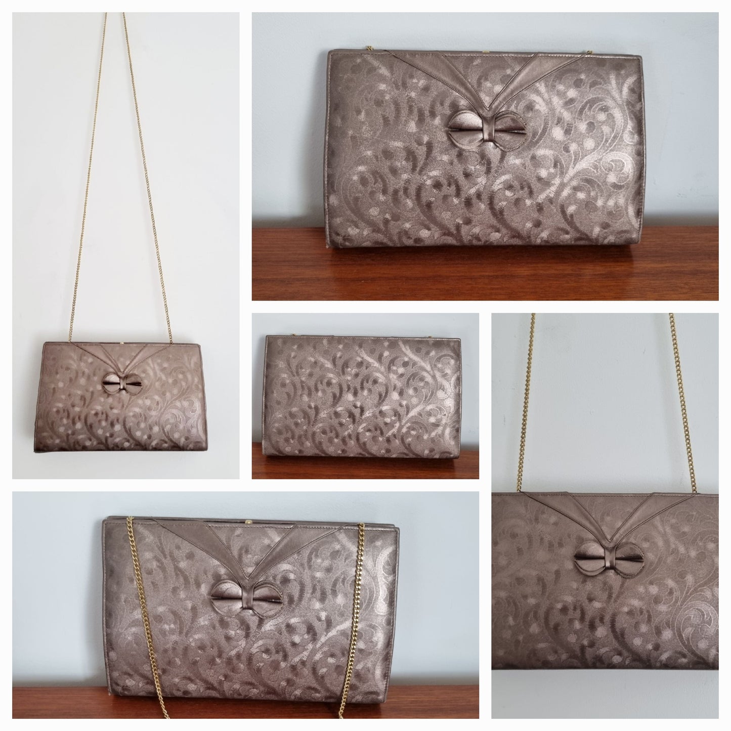 Silver Clutch Side Chain Gina London Handbag Vintage Glamour