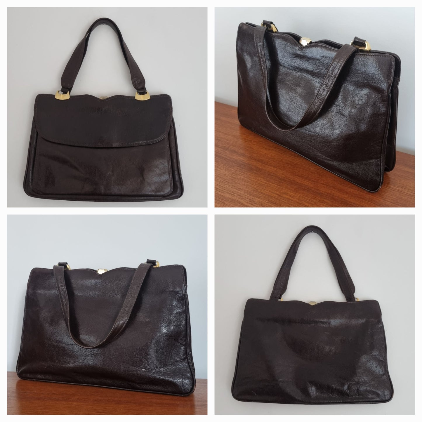 Brown Leather Handbag Vintage in Flawless Condition