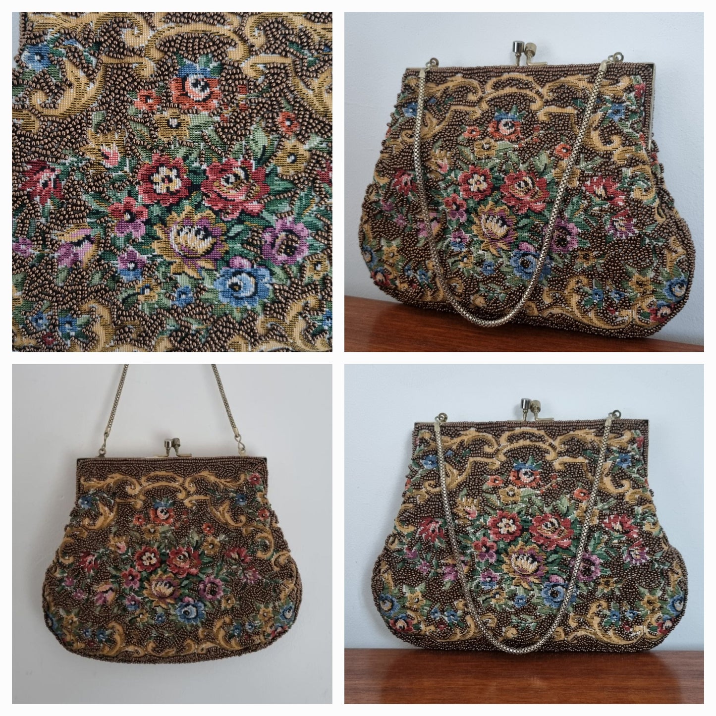 Vintage Floral Intricately Beaded Handbag in Perfect Condition