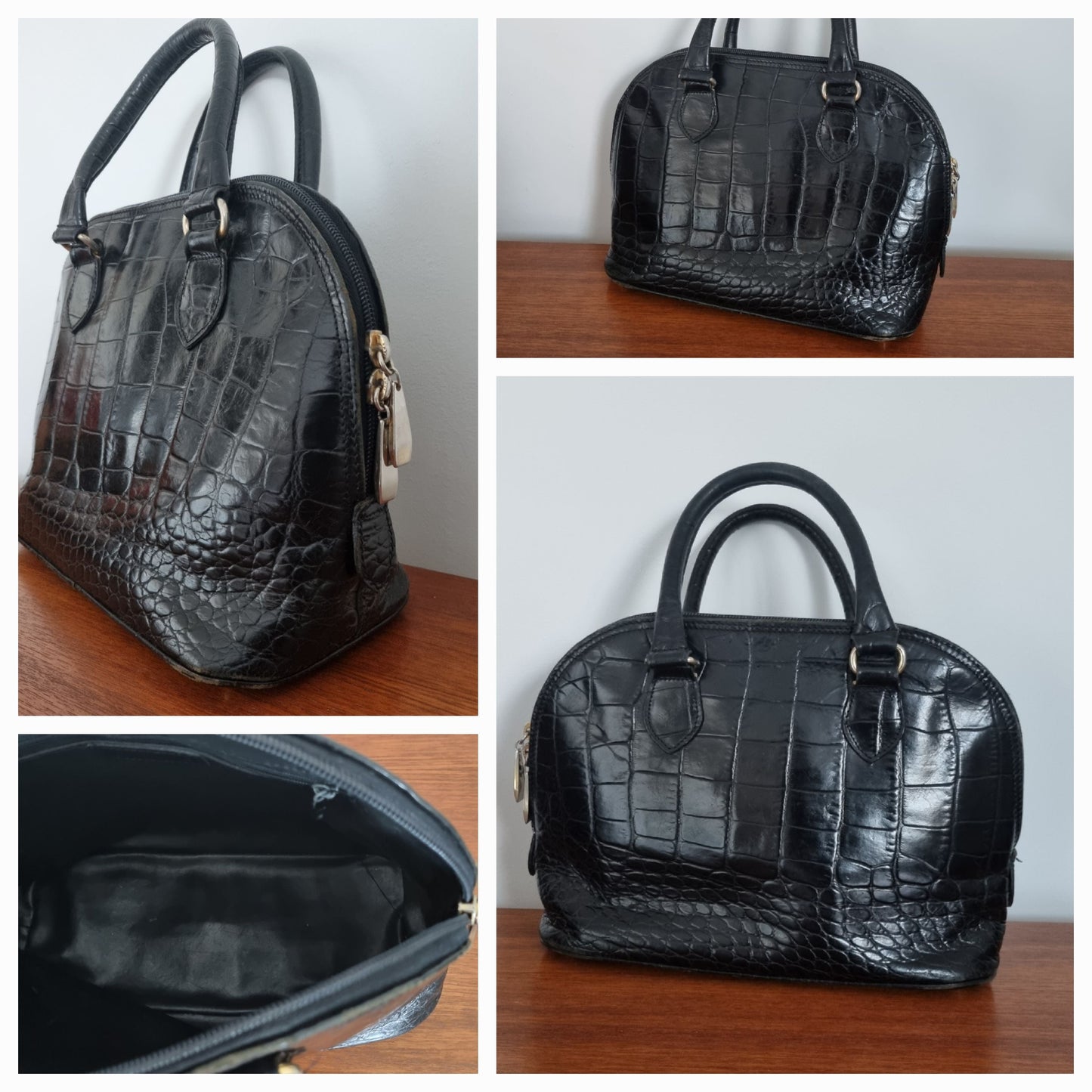 Leather Black Zip Handbag Vintage