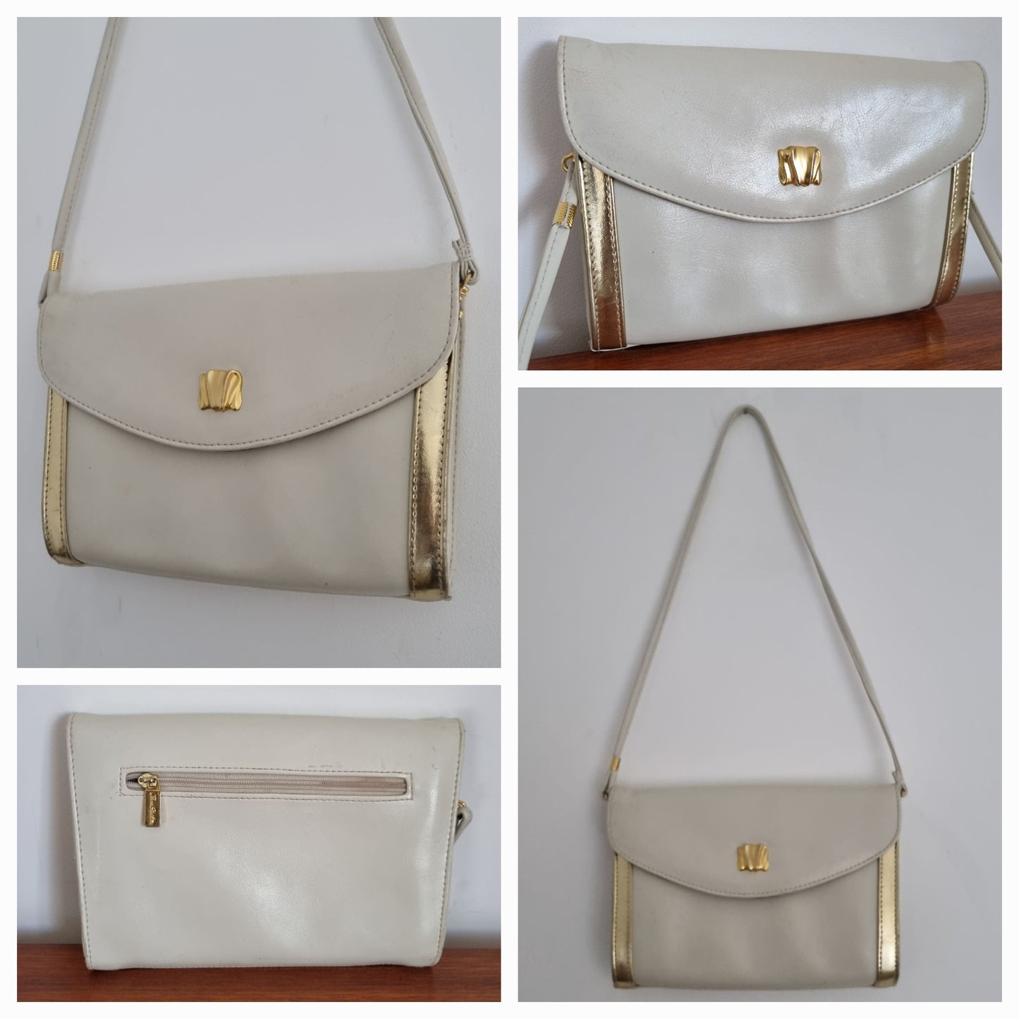 White and Gold Envelope Shoulder Handbag Vintage Chic Elegance