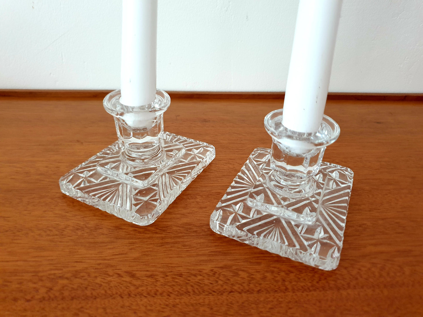 Glass Square Base Candleholder Pair with Candles for Home Décor