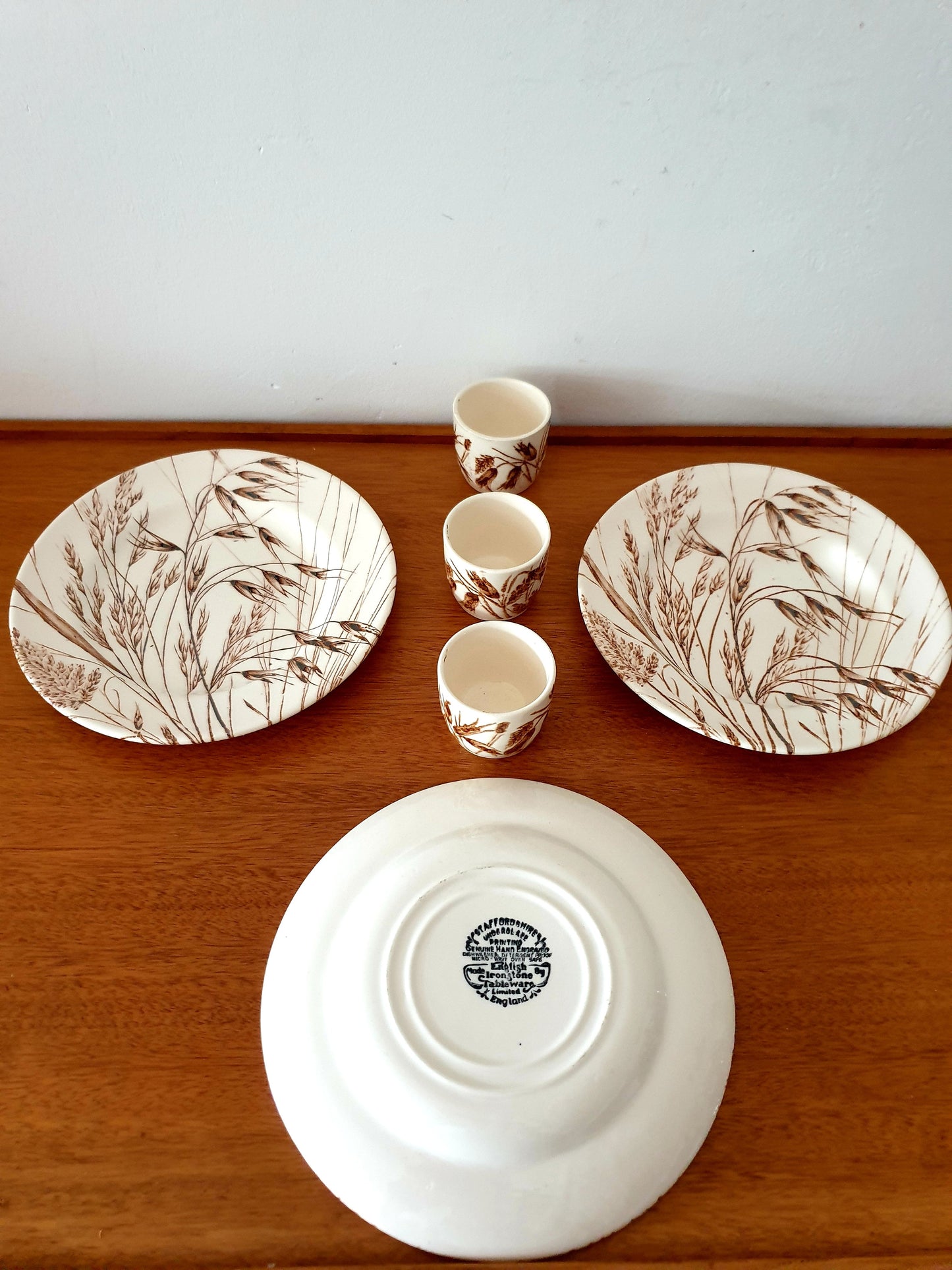 Hand Engraved Staffordshire Tableware Vintage Side Plates and Egg Cups