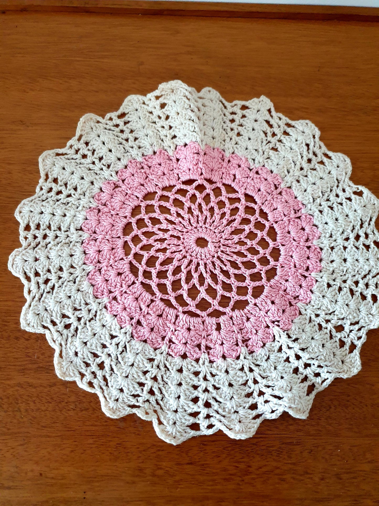 Handmade Blue, Cream and Pink Doilie for Home Décor