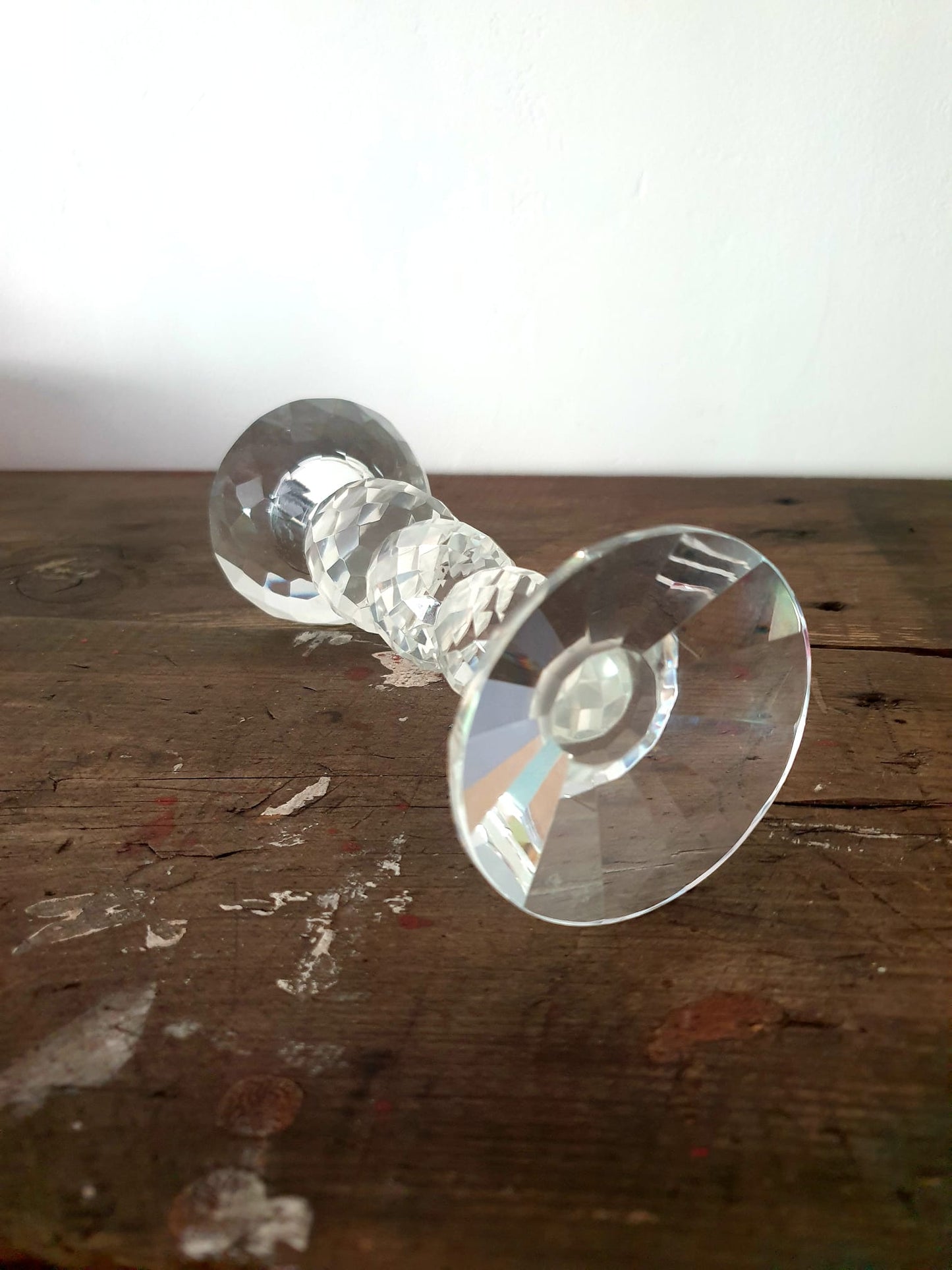 Vintage Chunky Cut Glass Candlestick for Elegant Home Décor