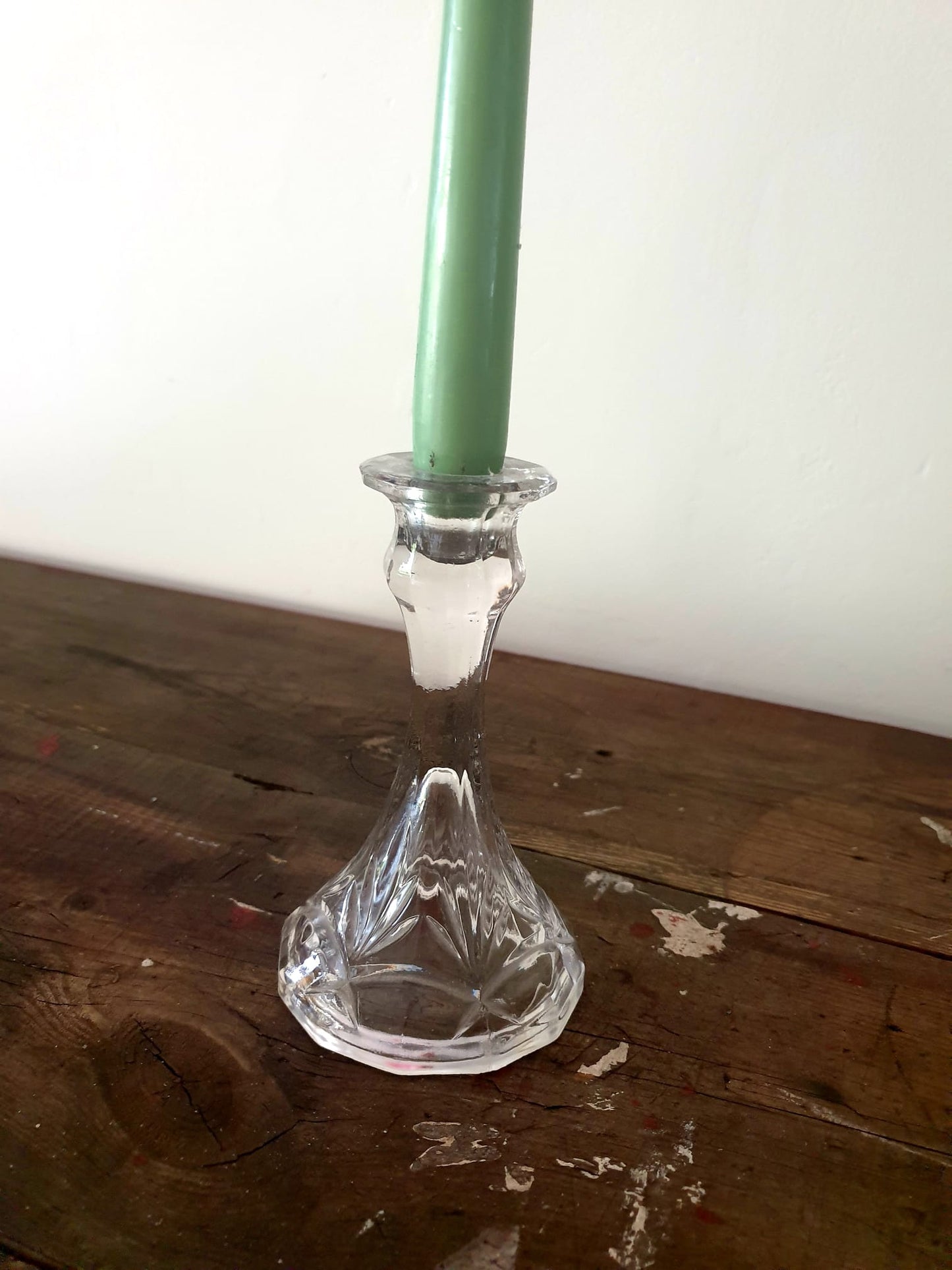 Clear Glass Engraved Candlestick
