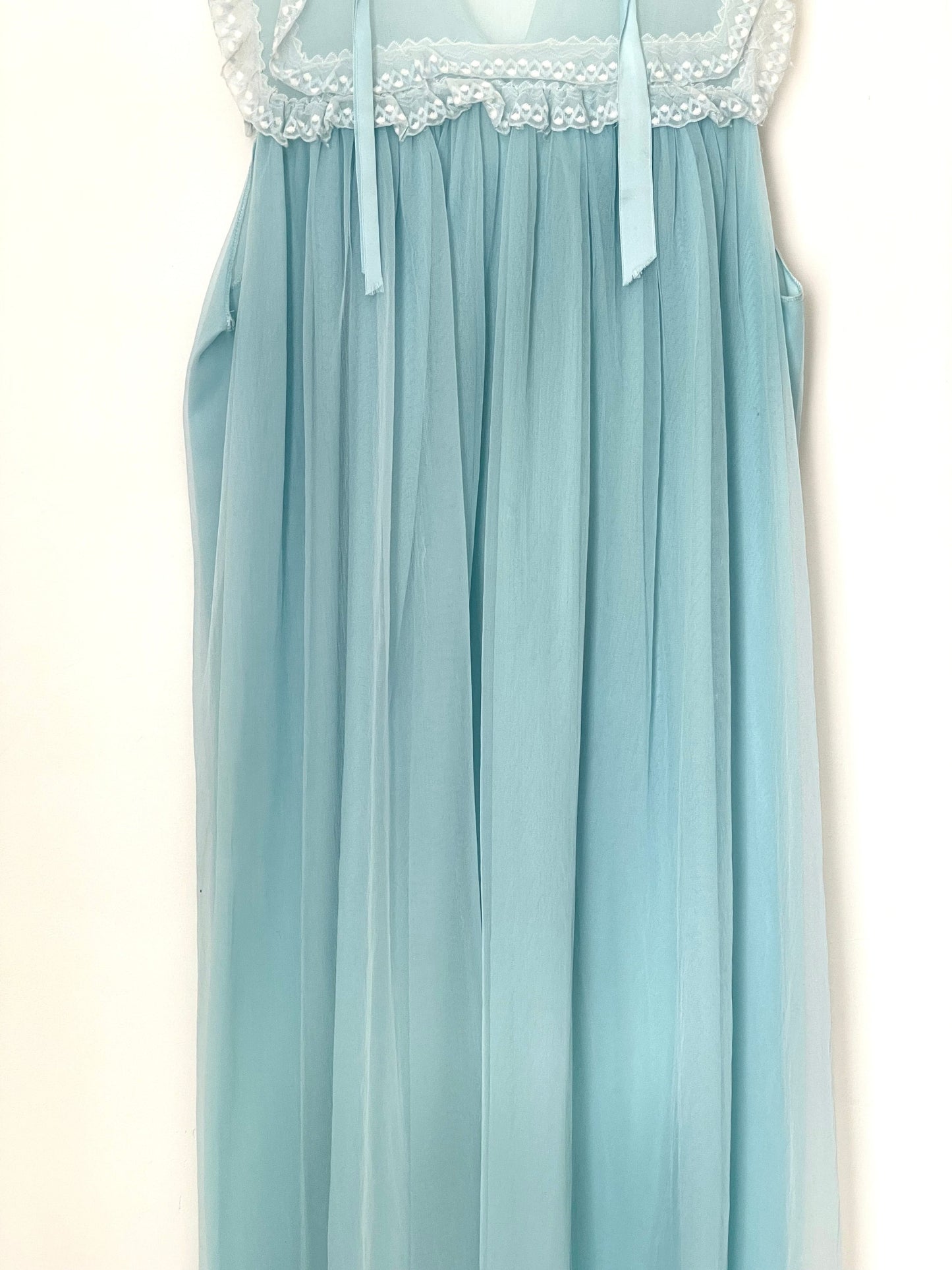 Vintage Blue Long Sleeveless Slip Dress Lingerie, Chemise, Babydoll, Sleepwear
