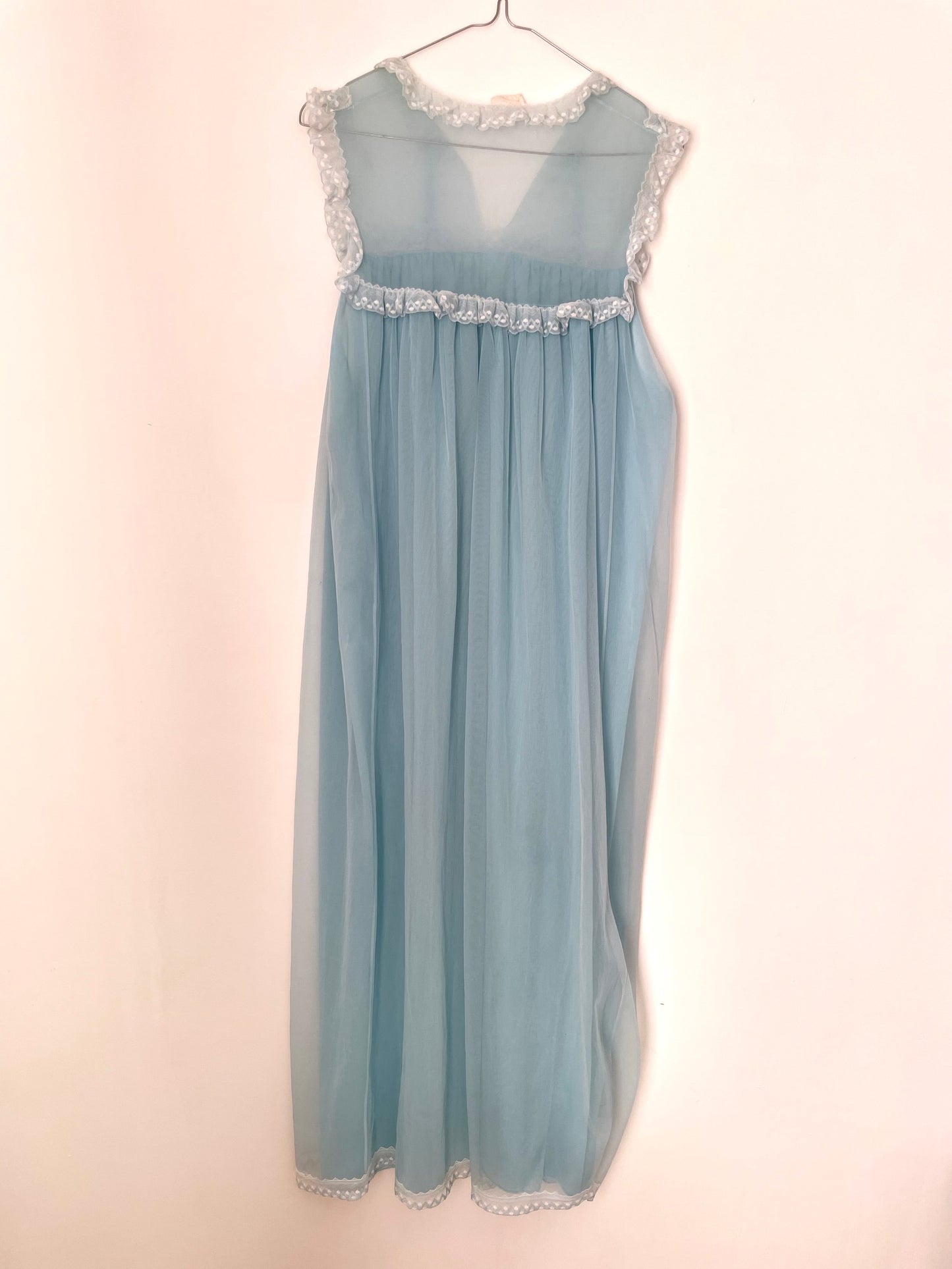 Vintage Blue Long Sleeveless Slip Dress Lingerie, Chemise, Babydoll, Sleepwear