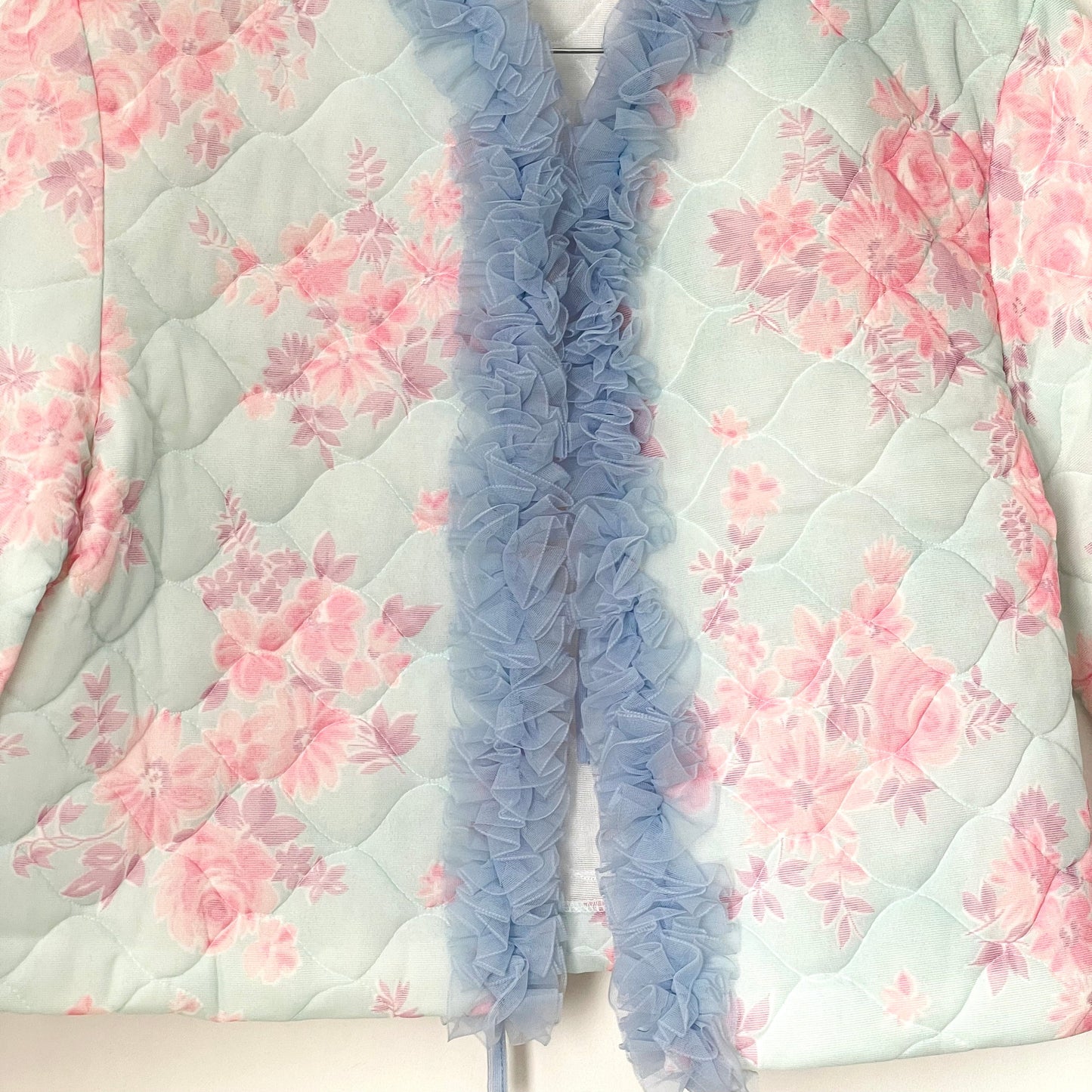 Vintage Glenaire Nylon Cropped Padded Floral Pastel Bed Jacket. Made in England