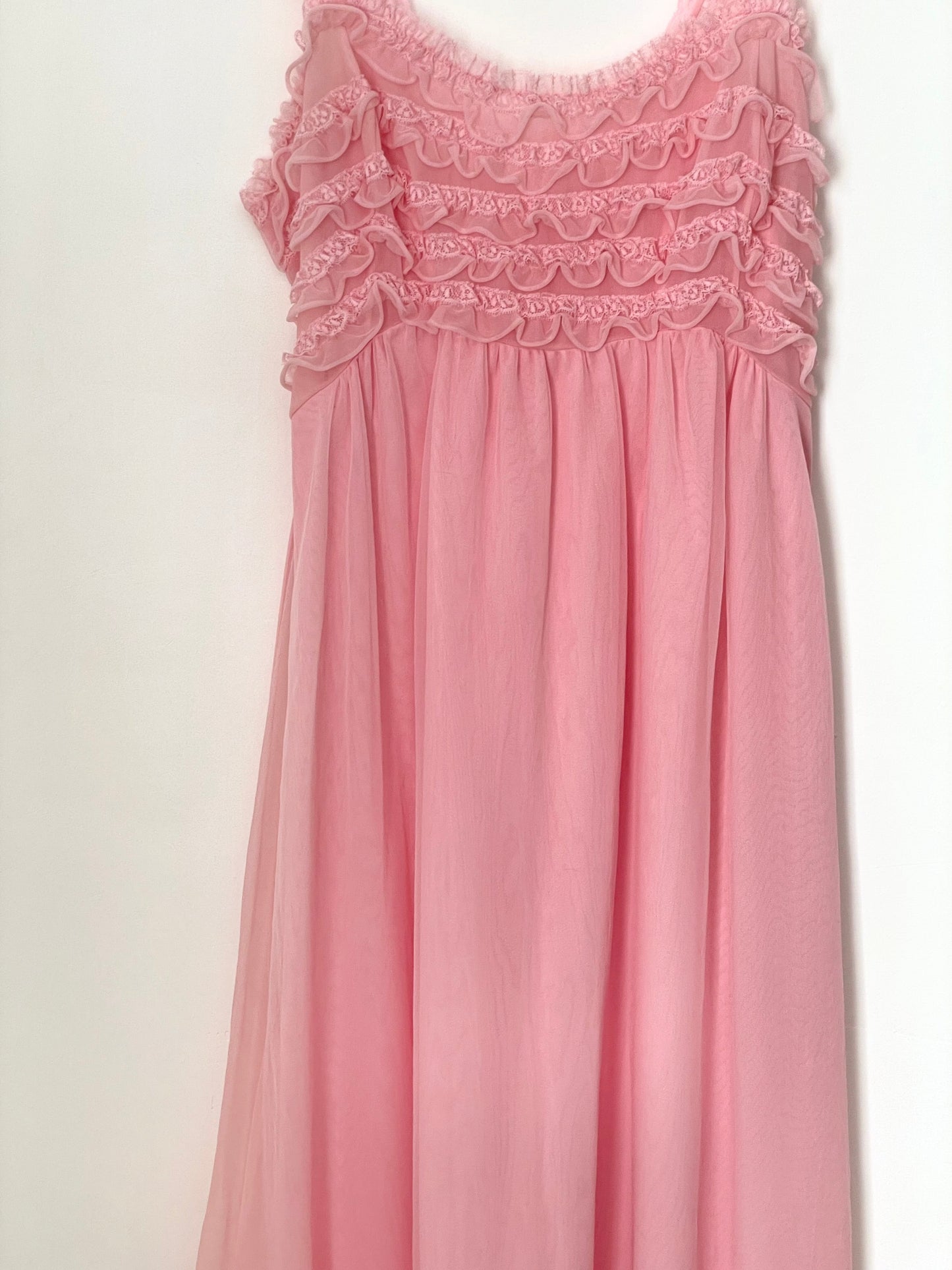Vintage 50s Pink Ruffled Kayser Slip Dress with Tie Waist