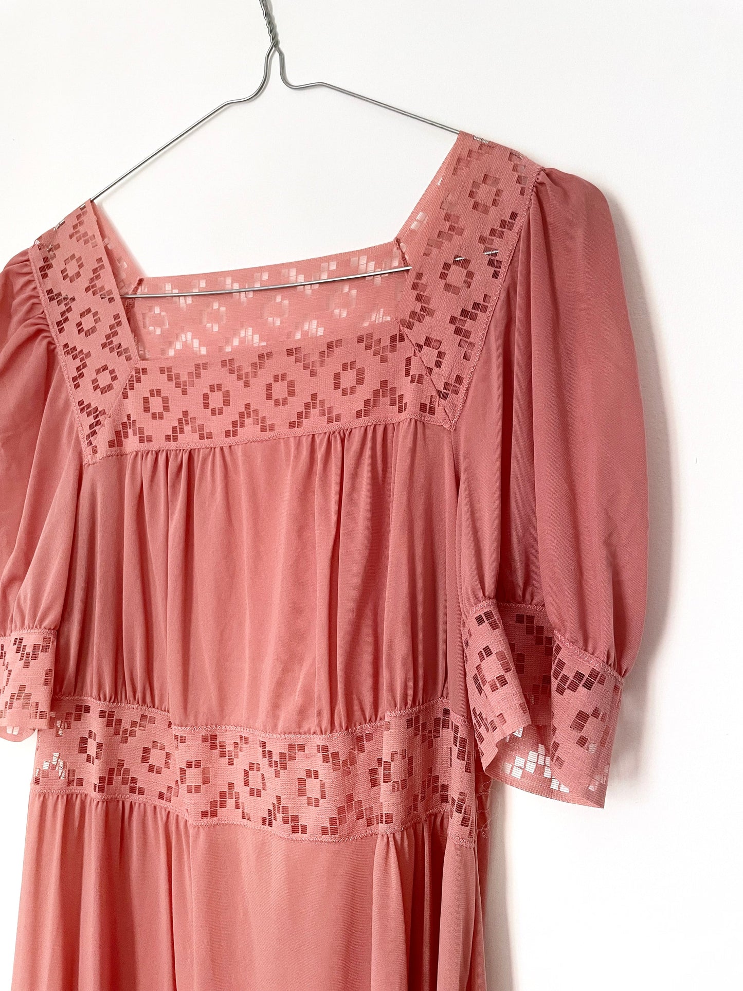 Vintage Pink Square Neck Cutout Rose Soft Slip Dress Delight