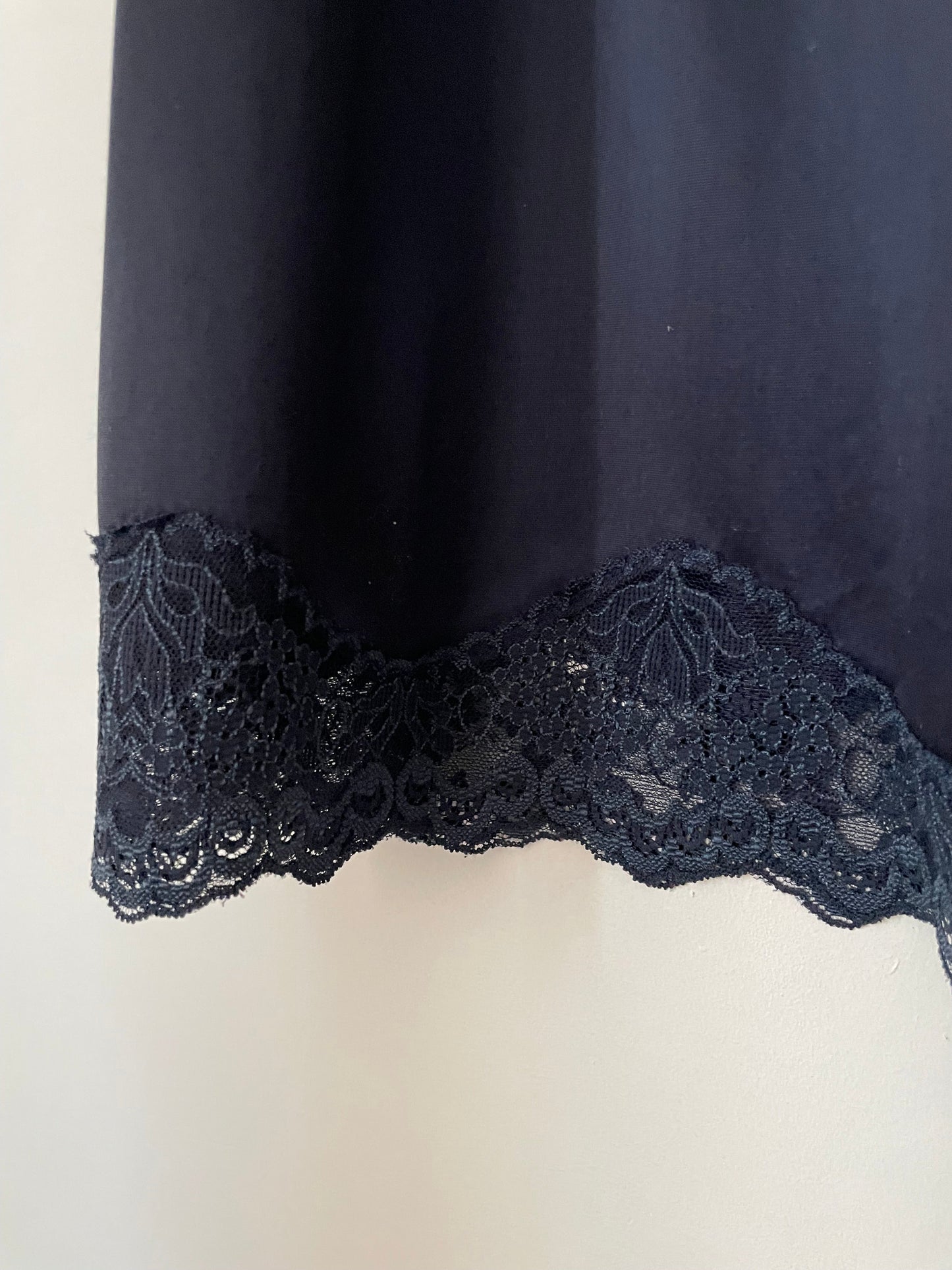 Vintage Navy Slip Skirt with Lace Trim and Elasticated Waist