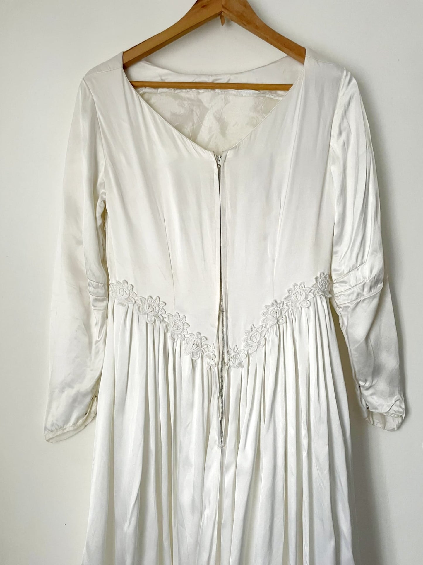 The Agnes Wedding Dress Vintage White 60s Bridal Gown with Floral Trim