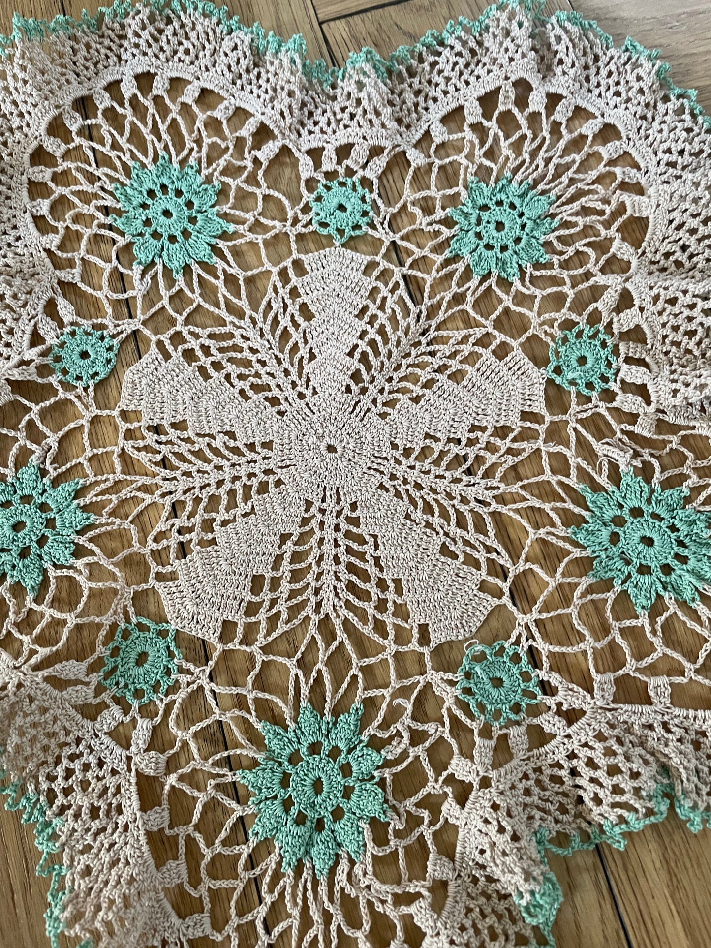 Vintage Green and Taupe Five Point Star Doily for Home Decor