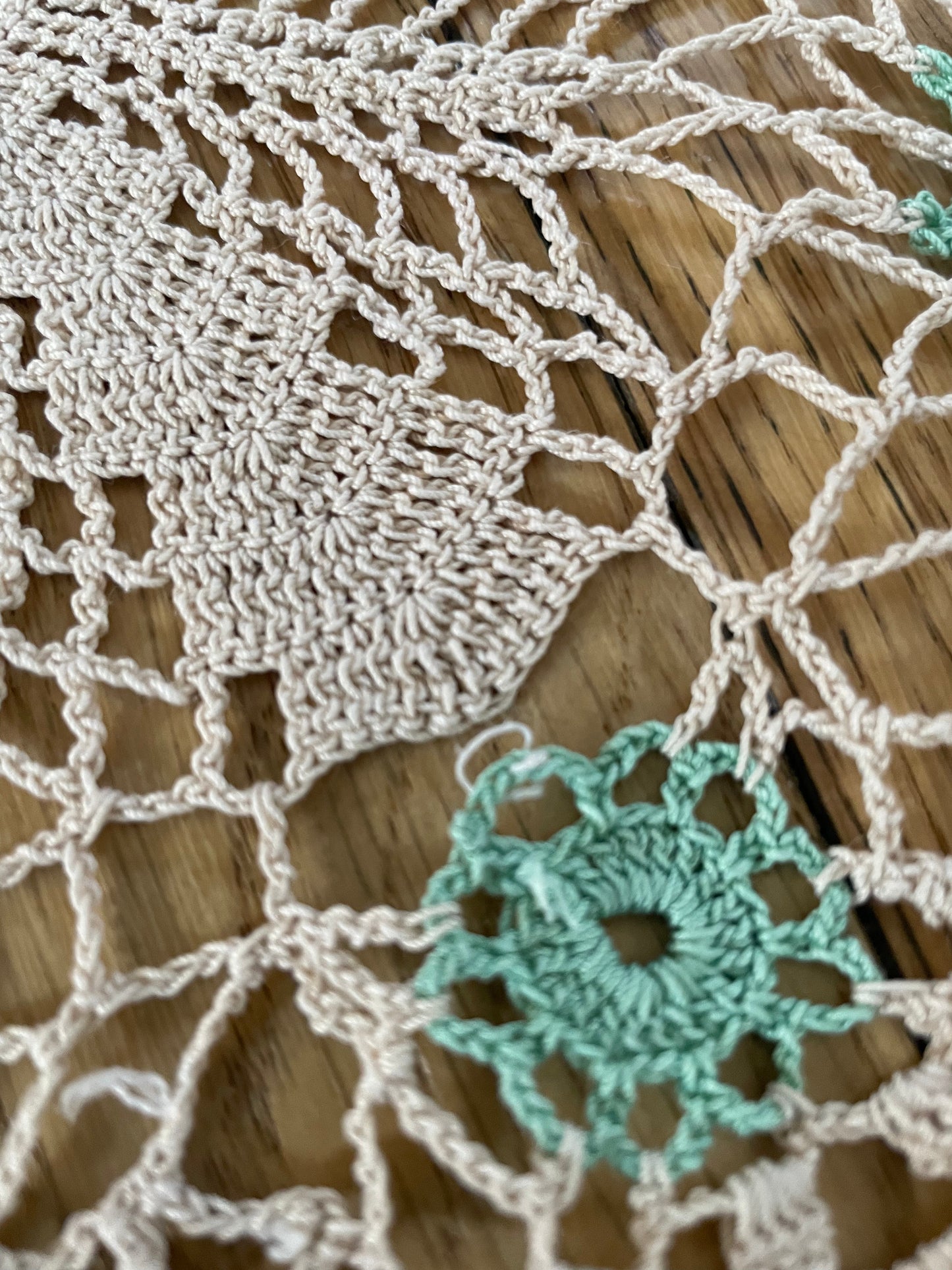 Vintage Green and Taupe Five Point Star Doily for Home Decor