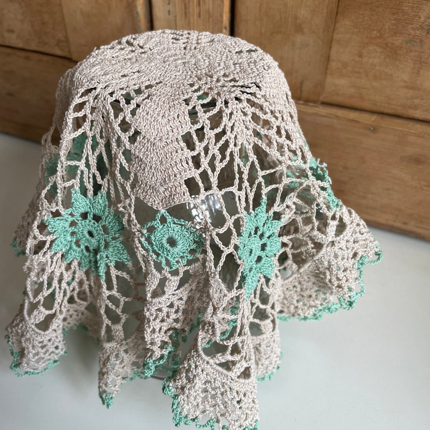Vintage Green and Taupe Five Point Star Doily for Home Decor