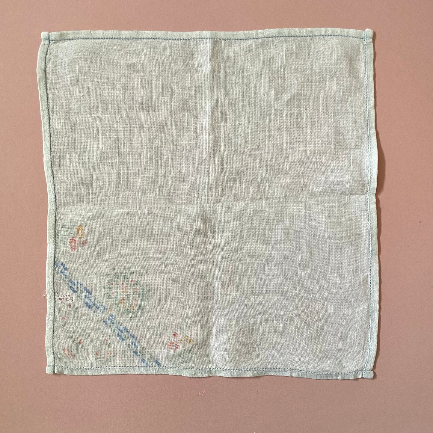 Vintage White Square Hankerchief with Rose Garden Pattern for Crafting
