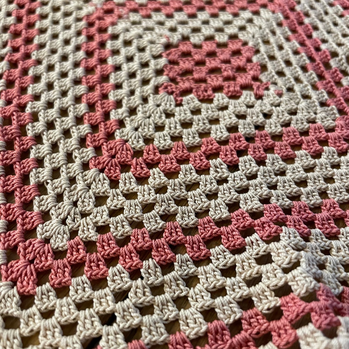 Vintage Pink and Cream Taupe Striped Dressing Table Doily Set