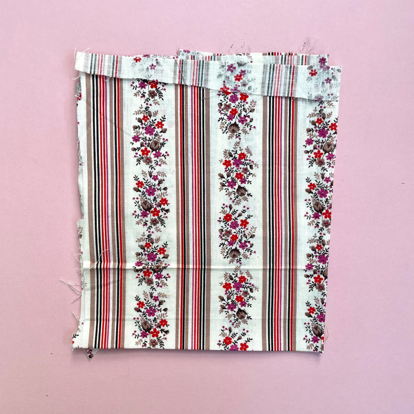 Vintage Floral and Stripe Red and Purple Fabric for Crafting