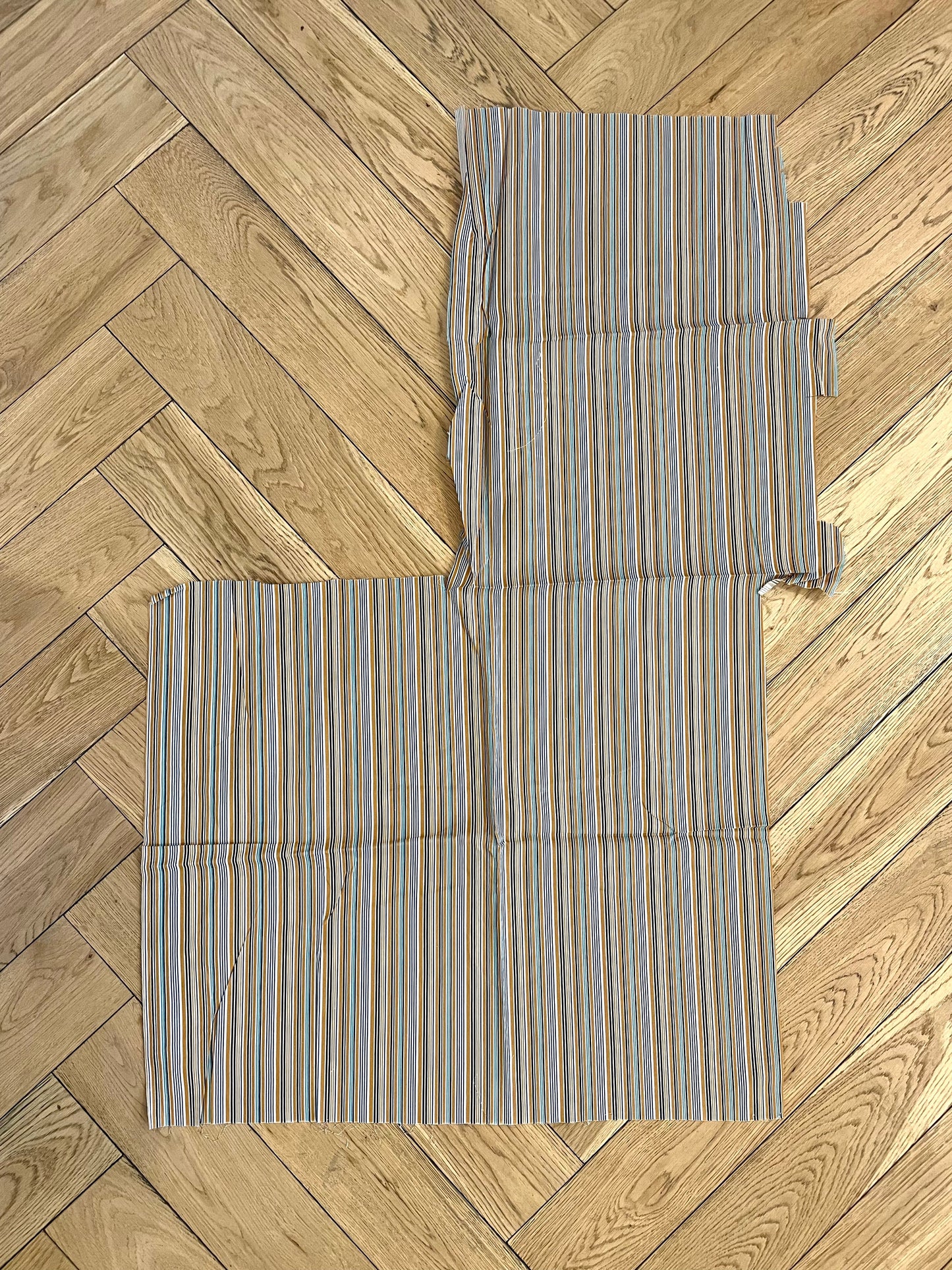 Vintage Yellow Blue and White Striped Fabric Remnant for Craft Sewing