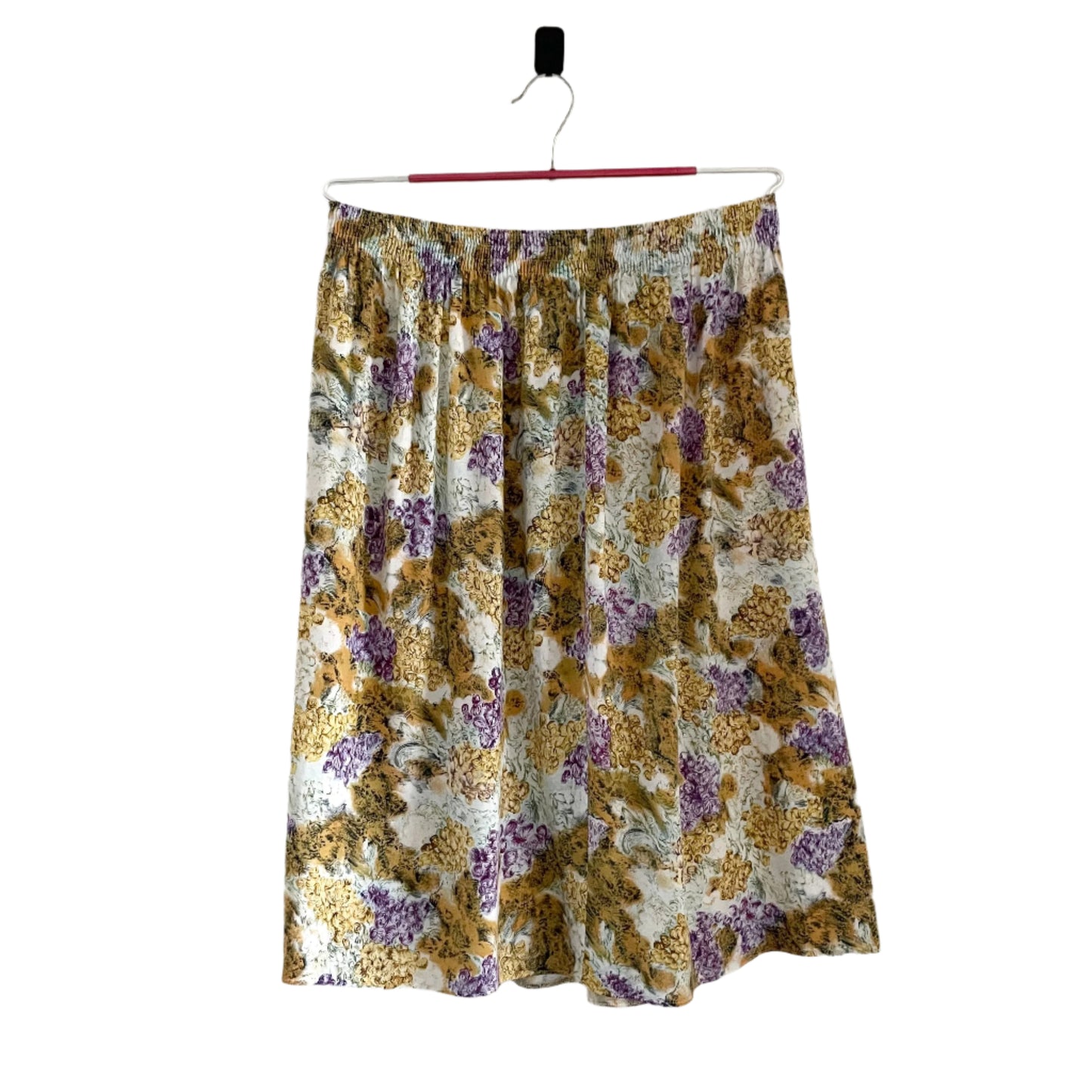 Vintage White, Yellow and Purple Floral Midi Skirt Made in Britain
