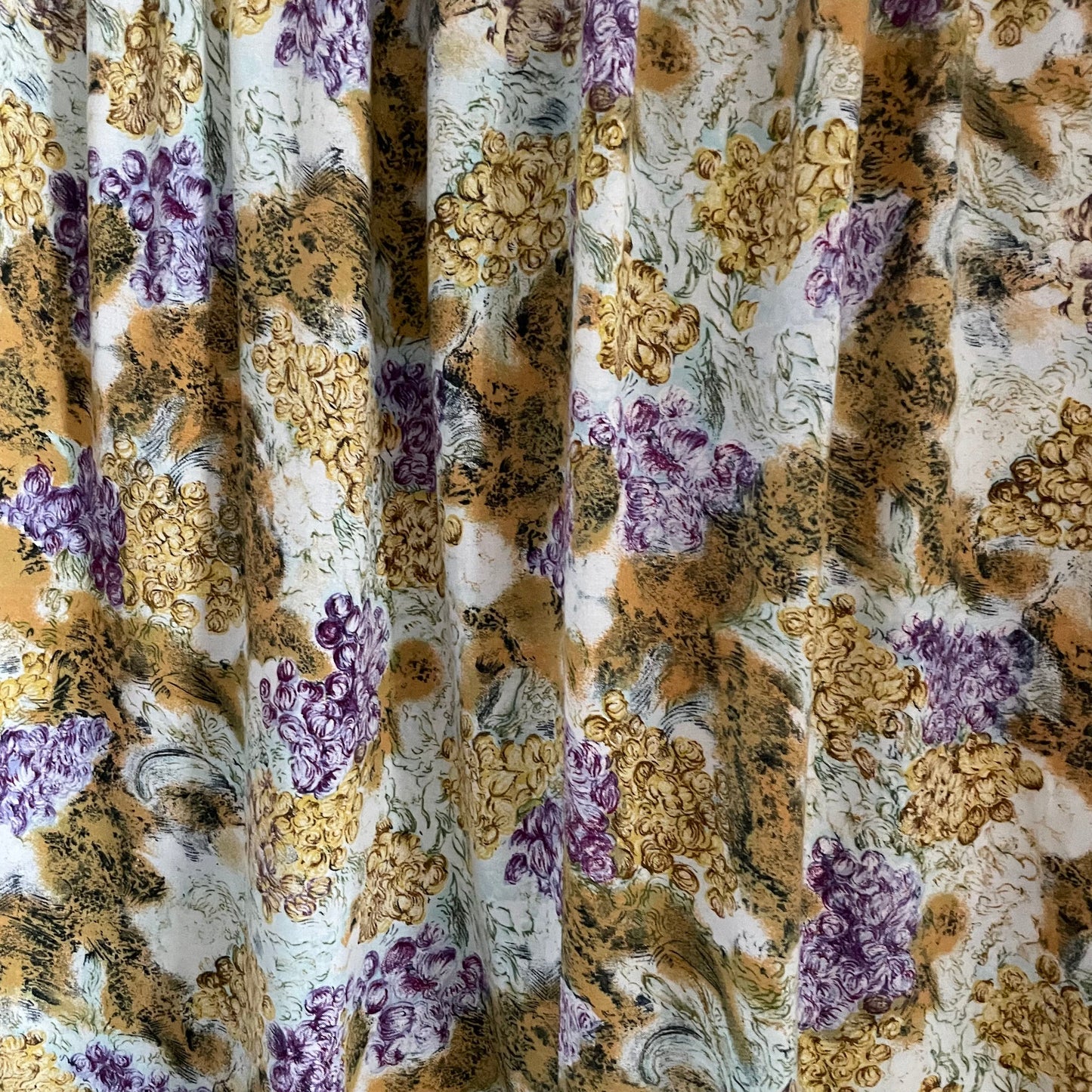 Vintage White, Yellow and Purple Floral Midi Skirt Made in Britain