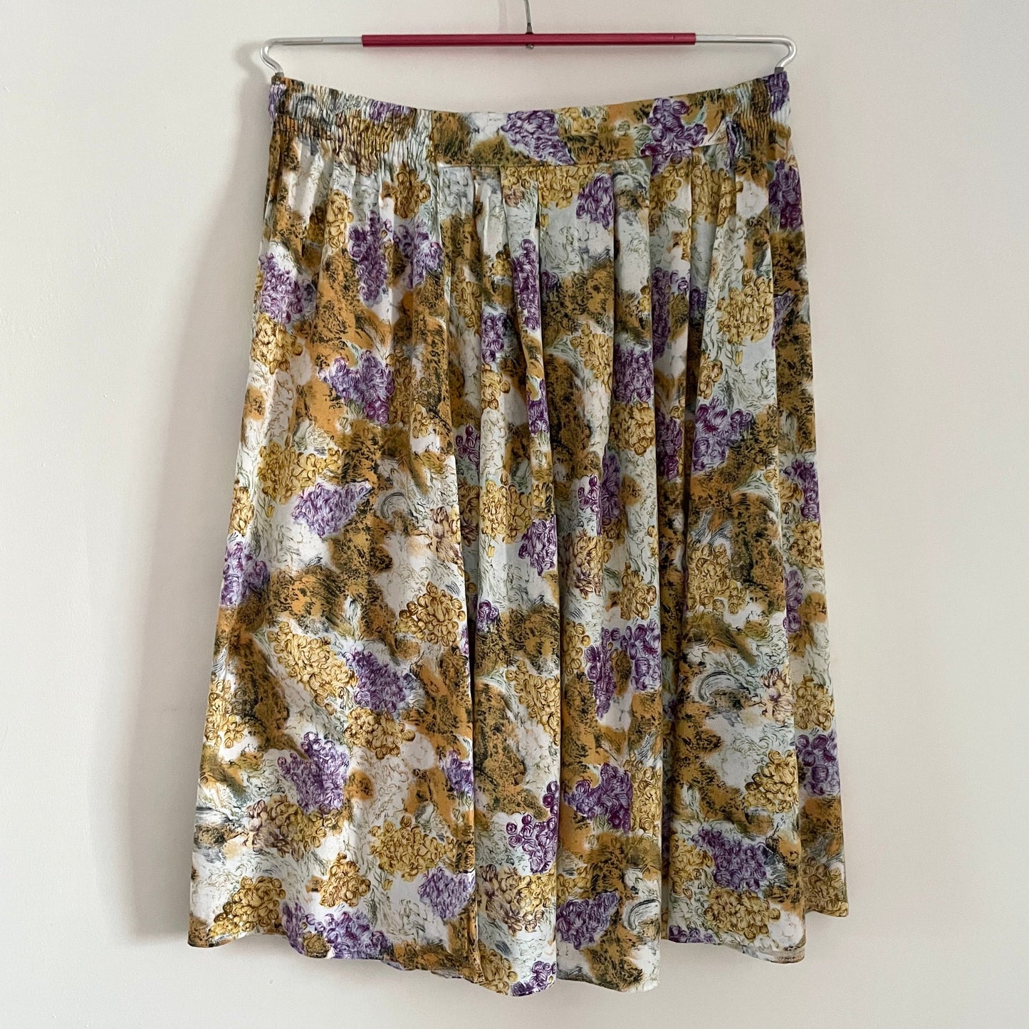Vintage White, Yellow and Purple Floral Midi Skirt Made in Britain