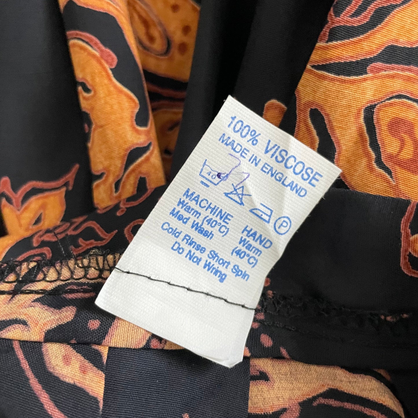 Vintage Black and Orange Patterned Elasticated Midi Skirt