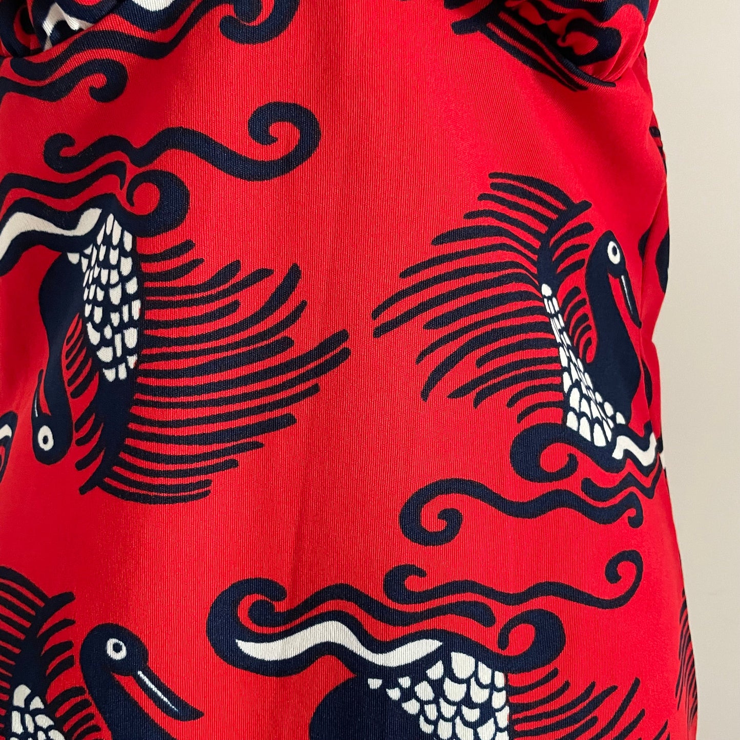 Vintage 1960s Red and Blue Swan Pattern Swimming Costume