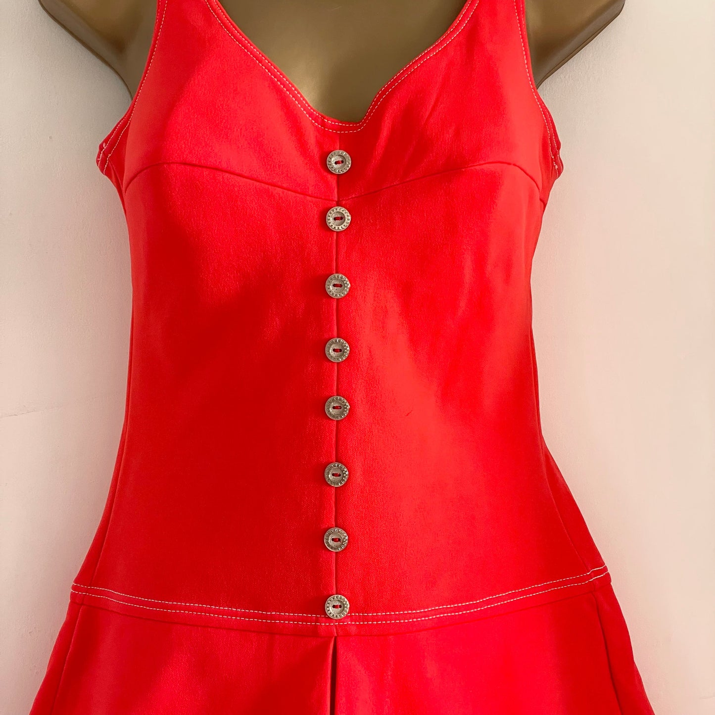 Vintage Slix Red One Piece Swimming Costume with Skirt