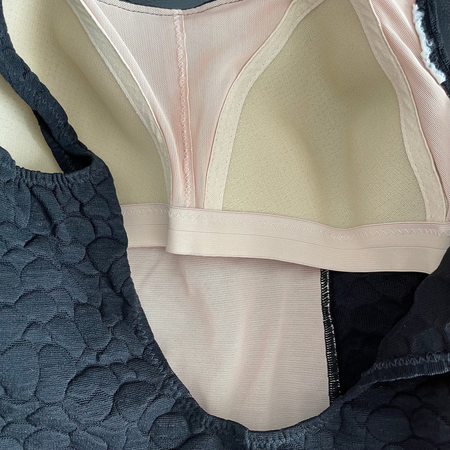 Vintage Black Textured Lined Swimming Costume with Skirt