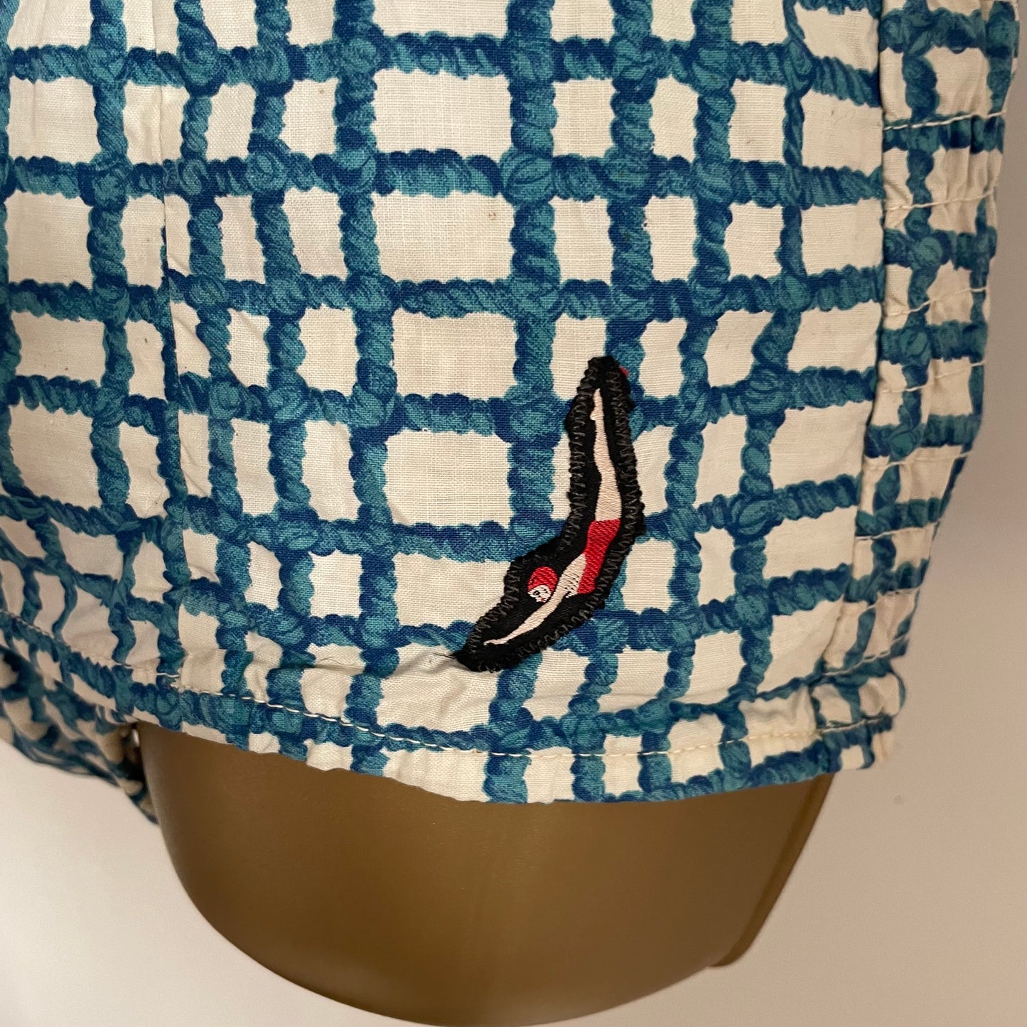 Vintage Jantzen Blue & White Ruched Halterneck Swimming Costume