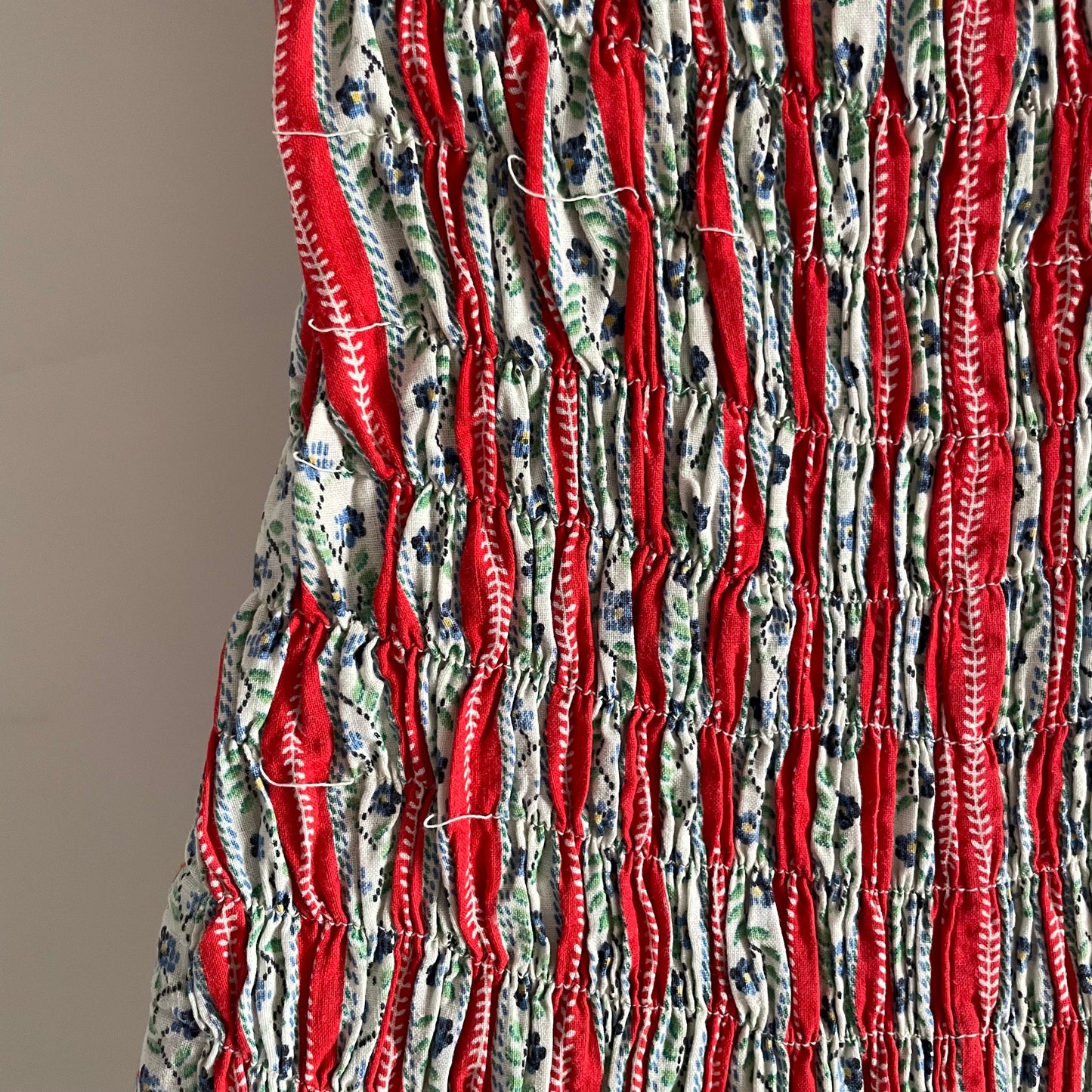 Vintage Red and White Halterneck Floral Stripe Swimming Costume
