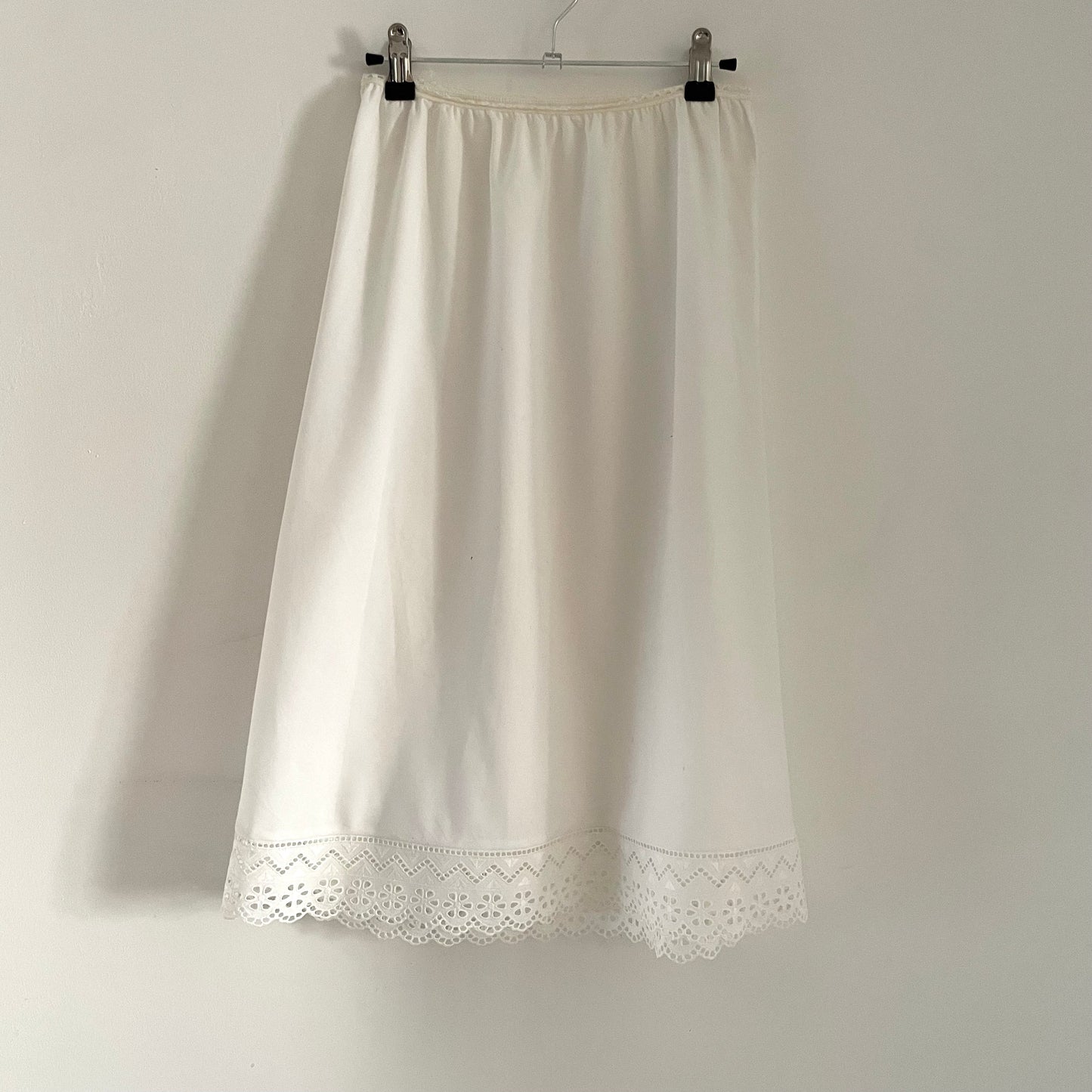 Vintage Broderie Anglaise Half Slip Skirt White with Elastic Waist