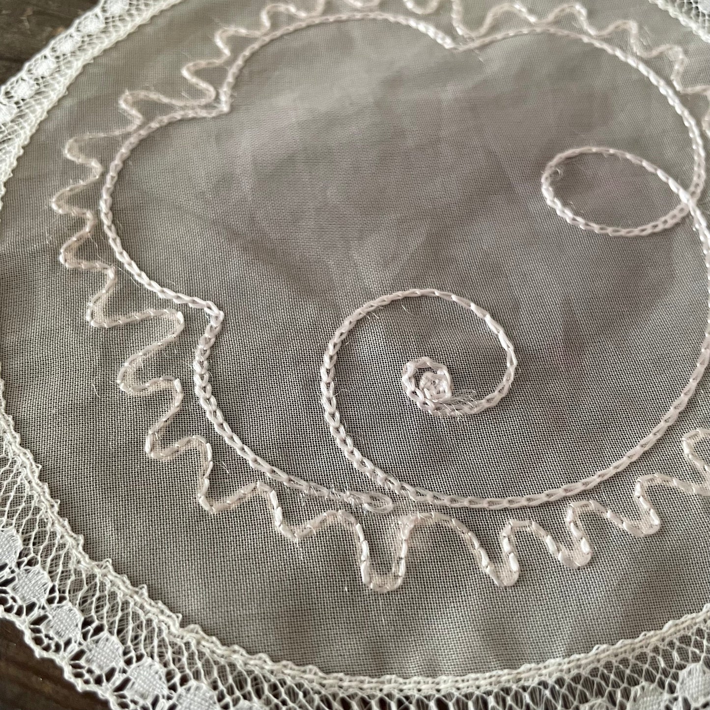 Vintage Sheer White Doily Placemat with Lace Edge for Crafts