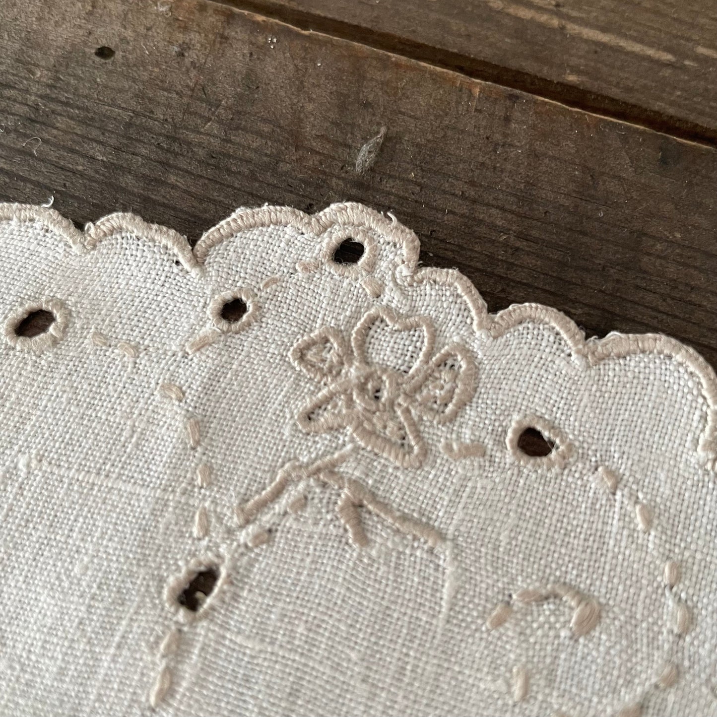 Vintage Pair of Two White and Brown Scalloped Doilies for Craft