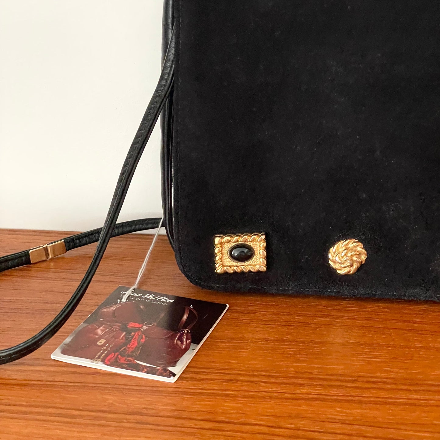 Jane Shilton Black Leather Suede 80s Shoulder Handbag Vintage