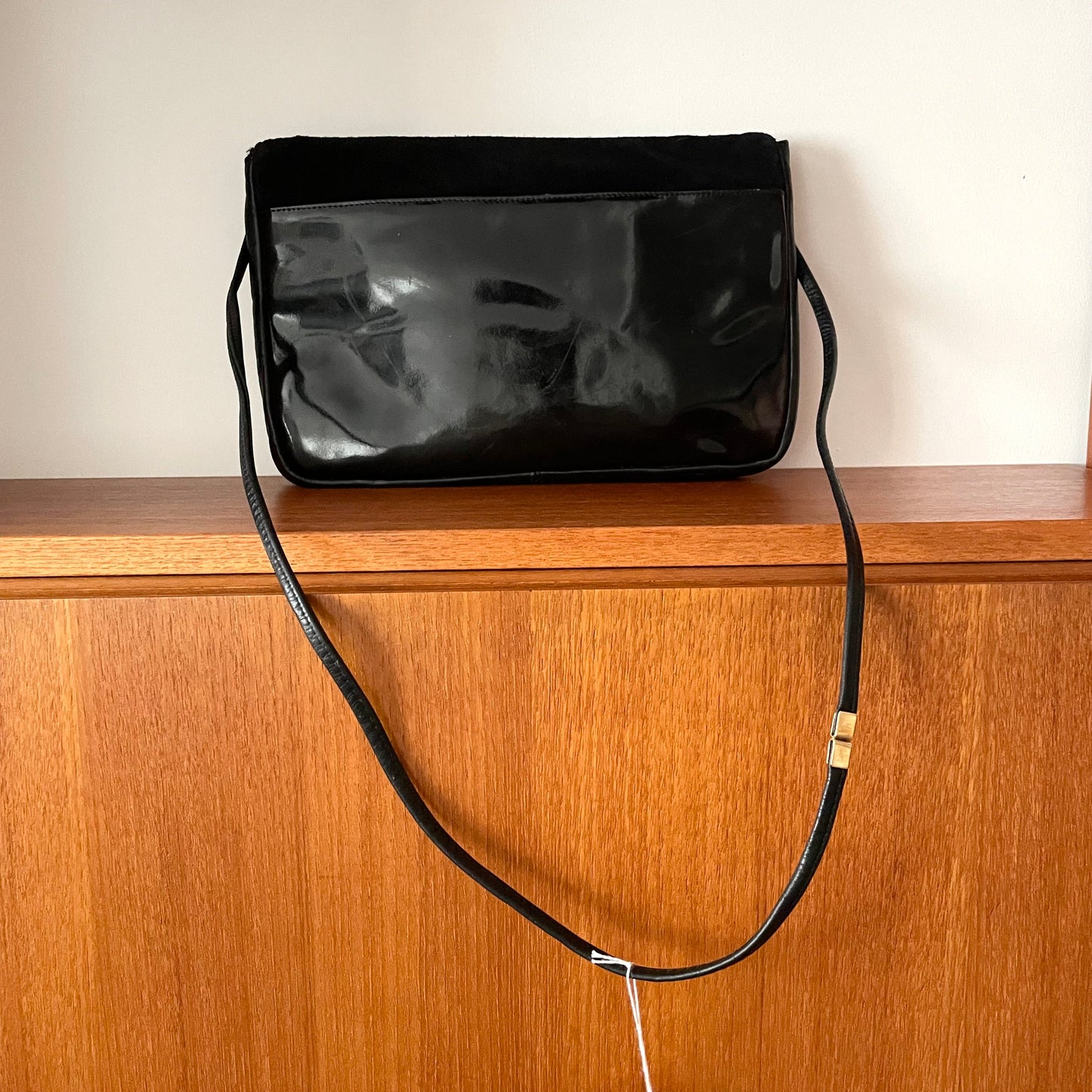 Jane Shilton Black Leather Suede 80s Shoulder Handbag Vintage