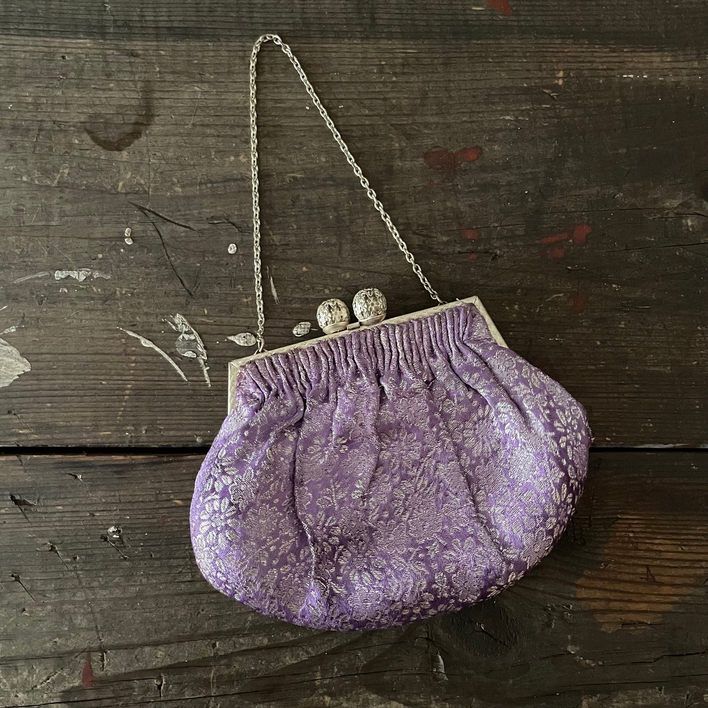 Purple and Silver Fabric Evening Handbag Vintage Charm