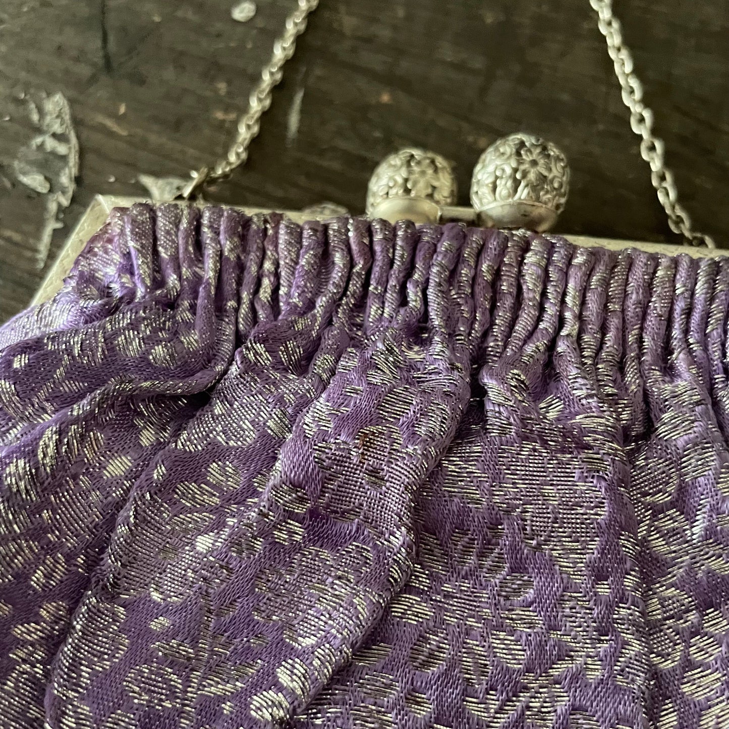 Purple and Silver Fabric Evening Handbag Vintage Charm