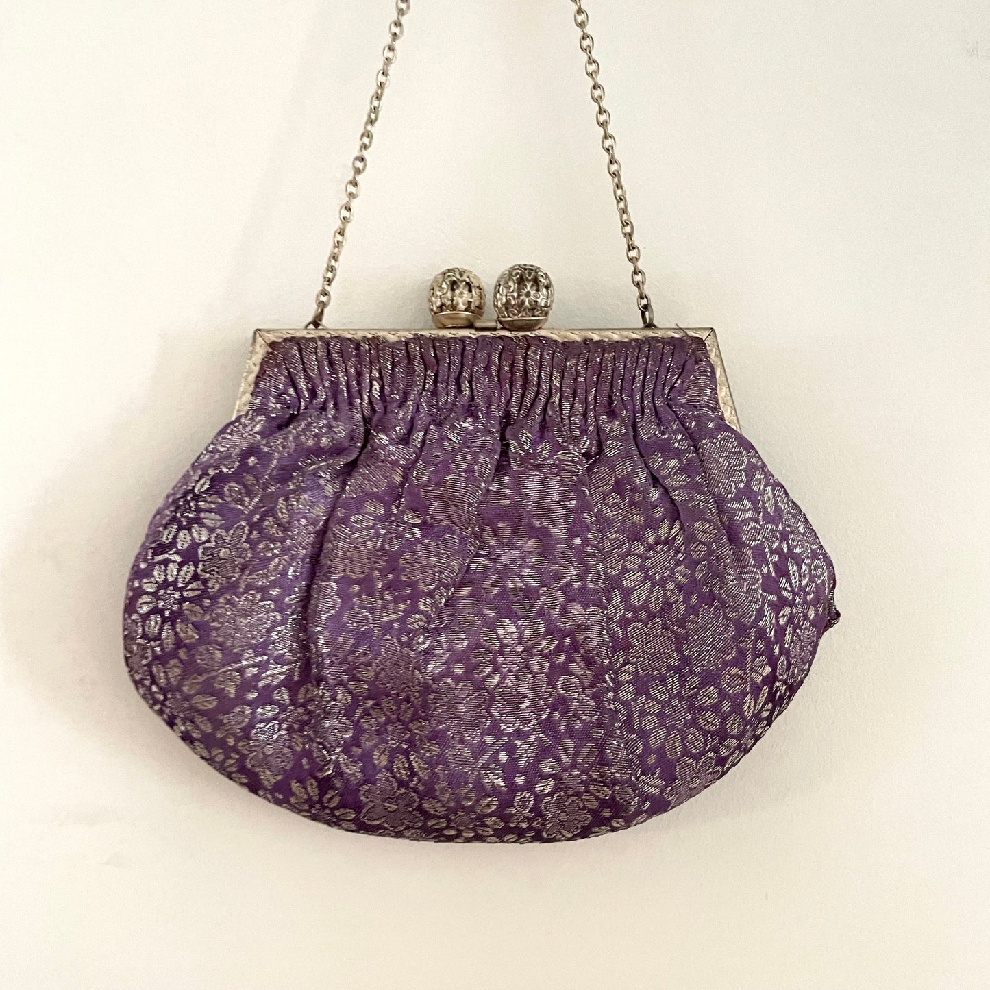 Purple and Silver Fabric Evening Handbag Vintage Charm