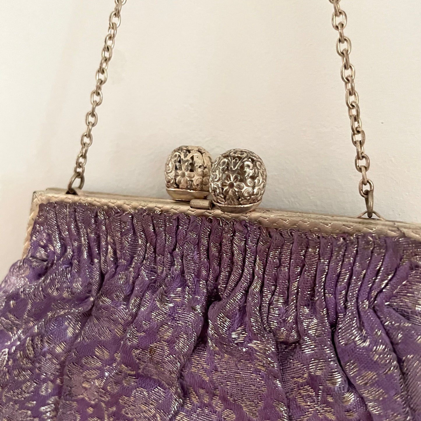 Purple and Silver Fabric Evening Handbag Vintage Charm