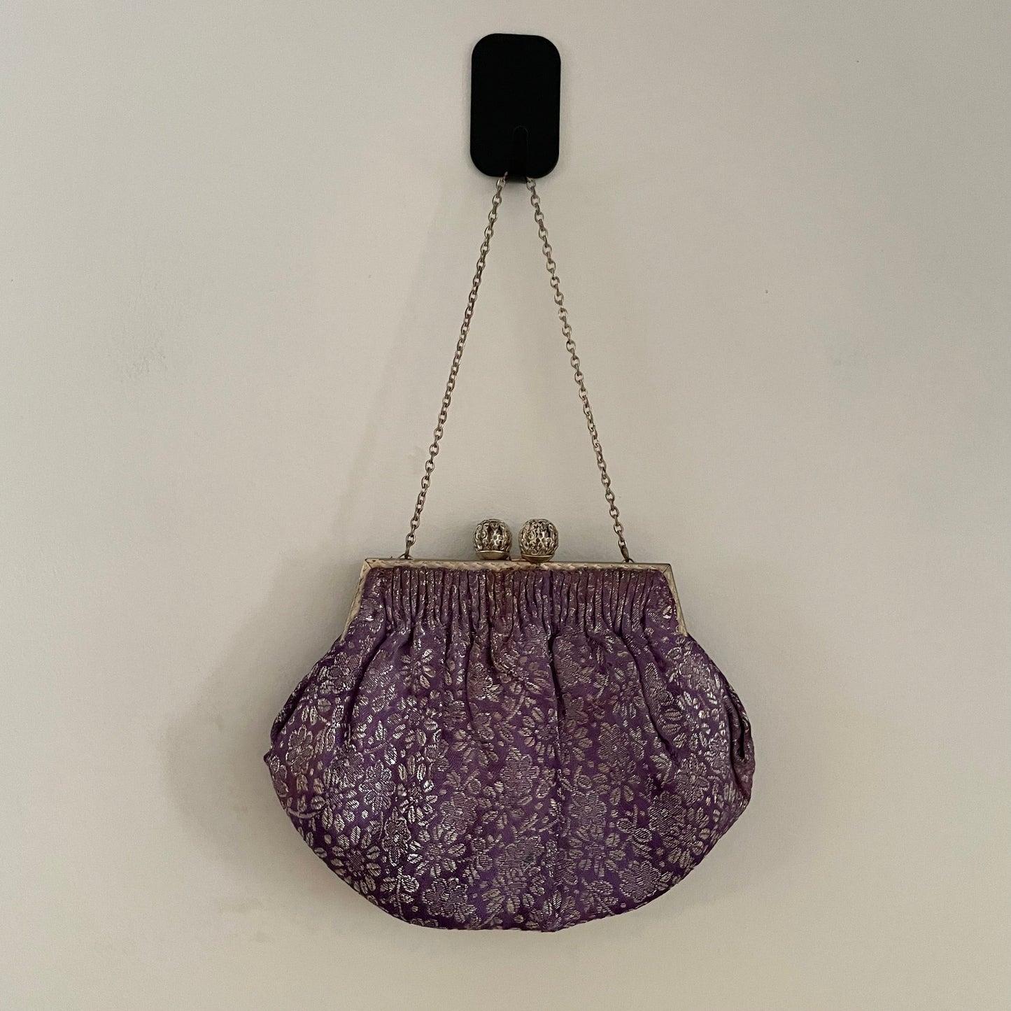 Purple and Silver Fabric Evening Handbag Vintage Charm
