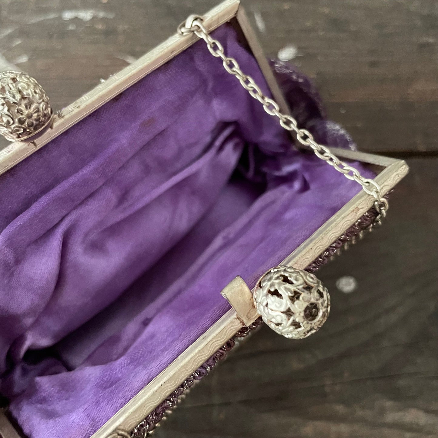 Purple and Silver Fabric Evening Handbag Vintage Charm