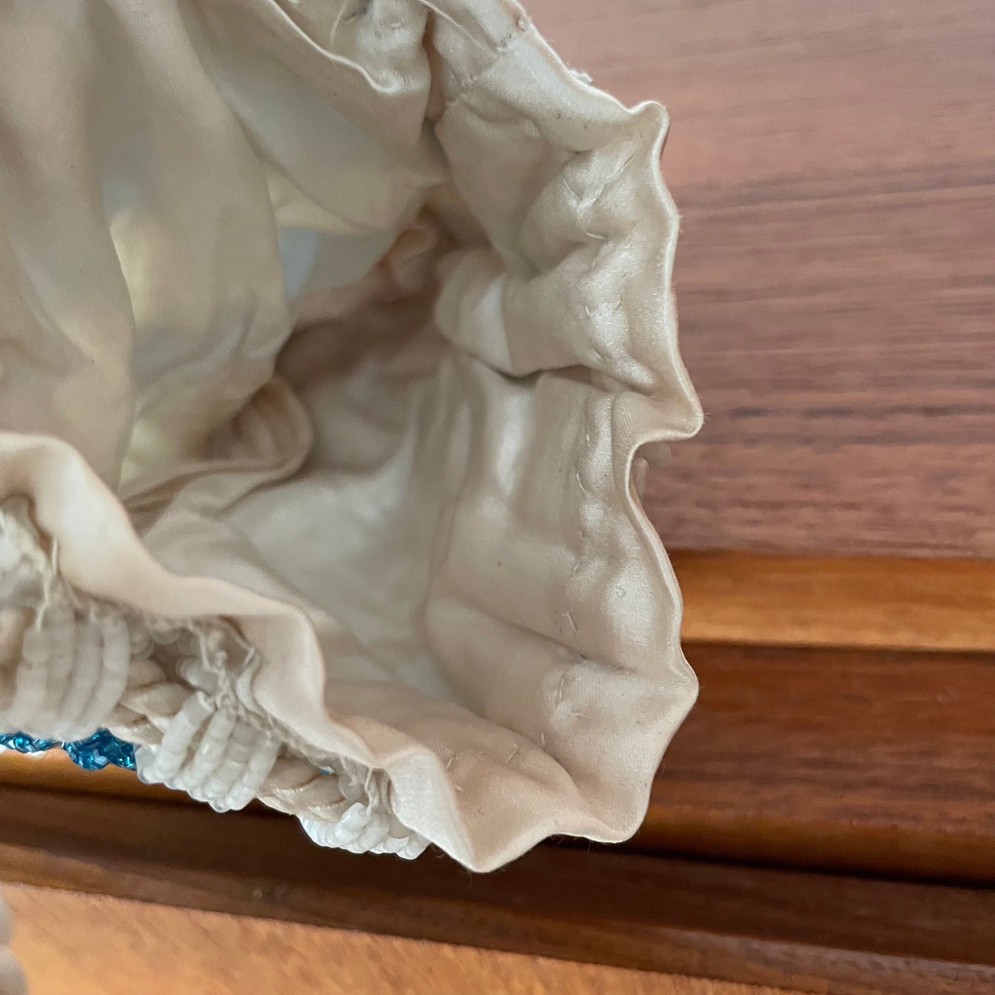 Vintage Blue and White Beaded Stripe Pouch Drawstring Handbag