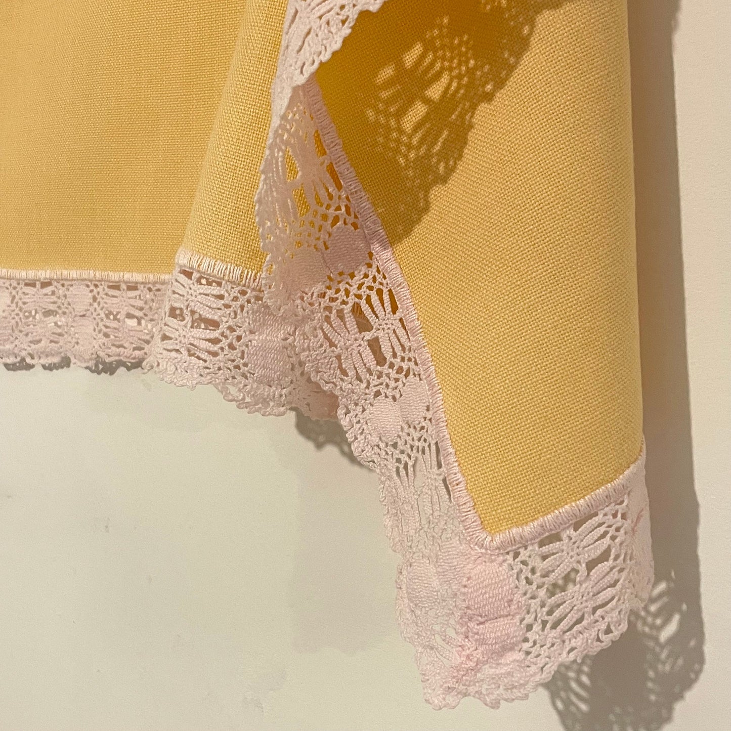 Vintage Orange and Baby Pink Table Runner with Lace Edge