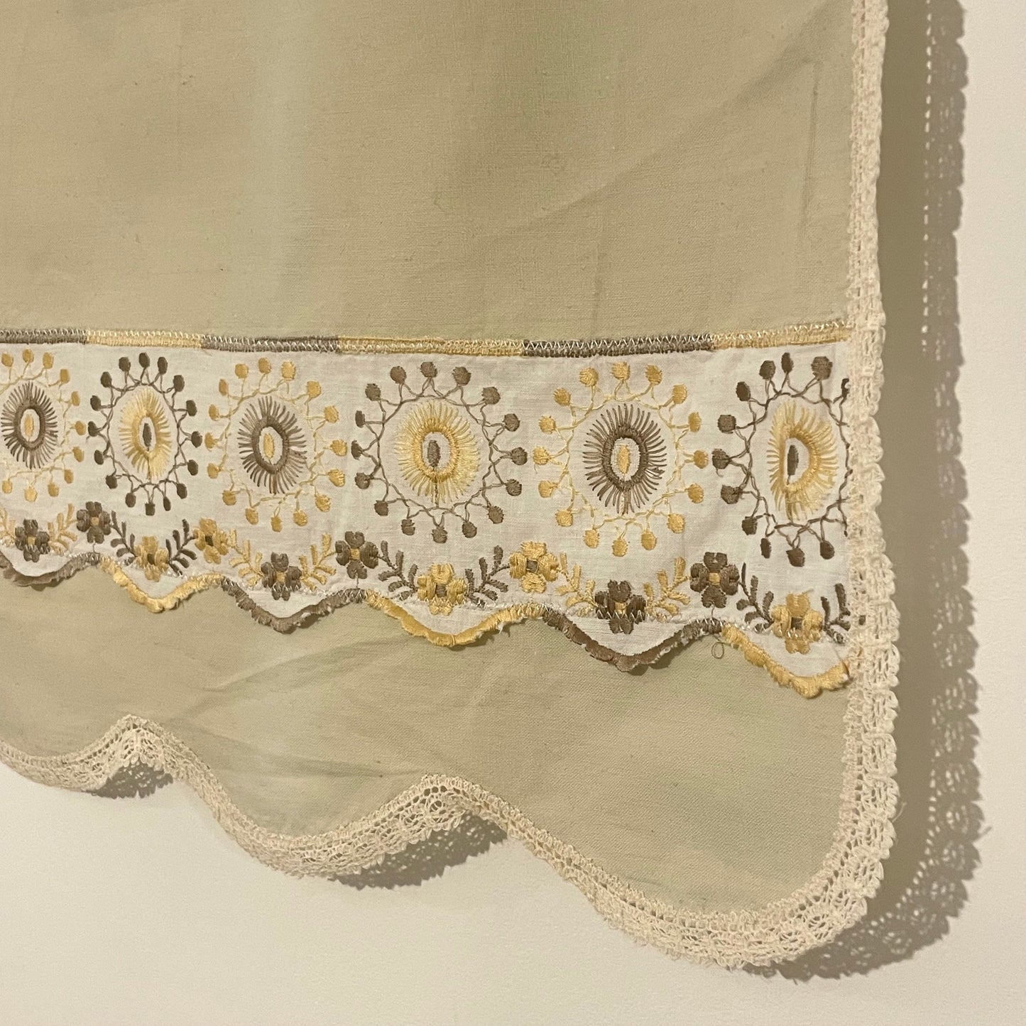 Vintage Cream Embroidered Floral Antimacassar Armchair Cover