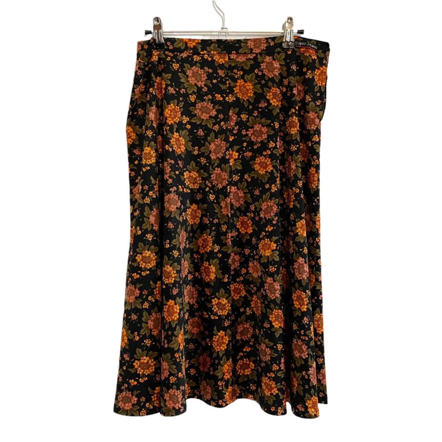 Vintage Super Jeans Black and Orange Floral Midi Skirt